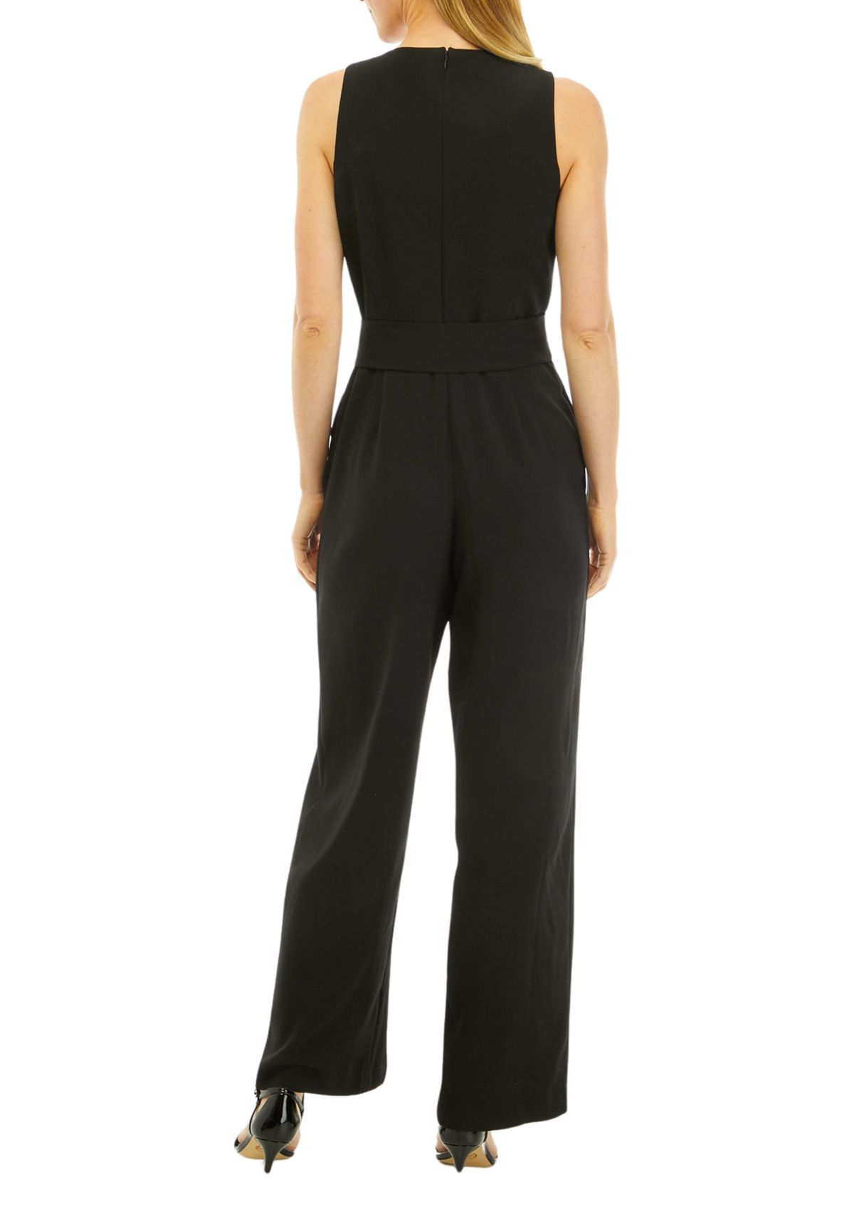 Petite Sleeveless Belted Jumpsuit
