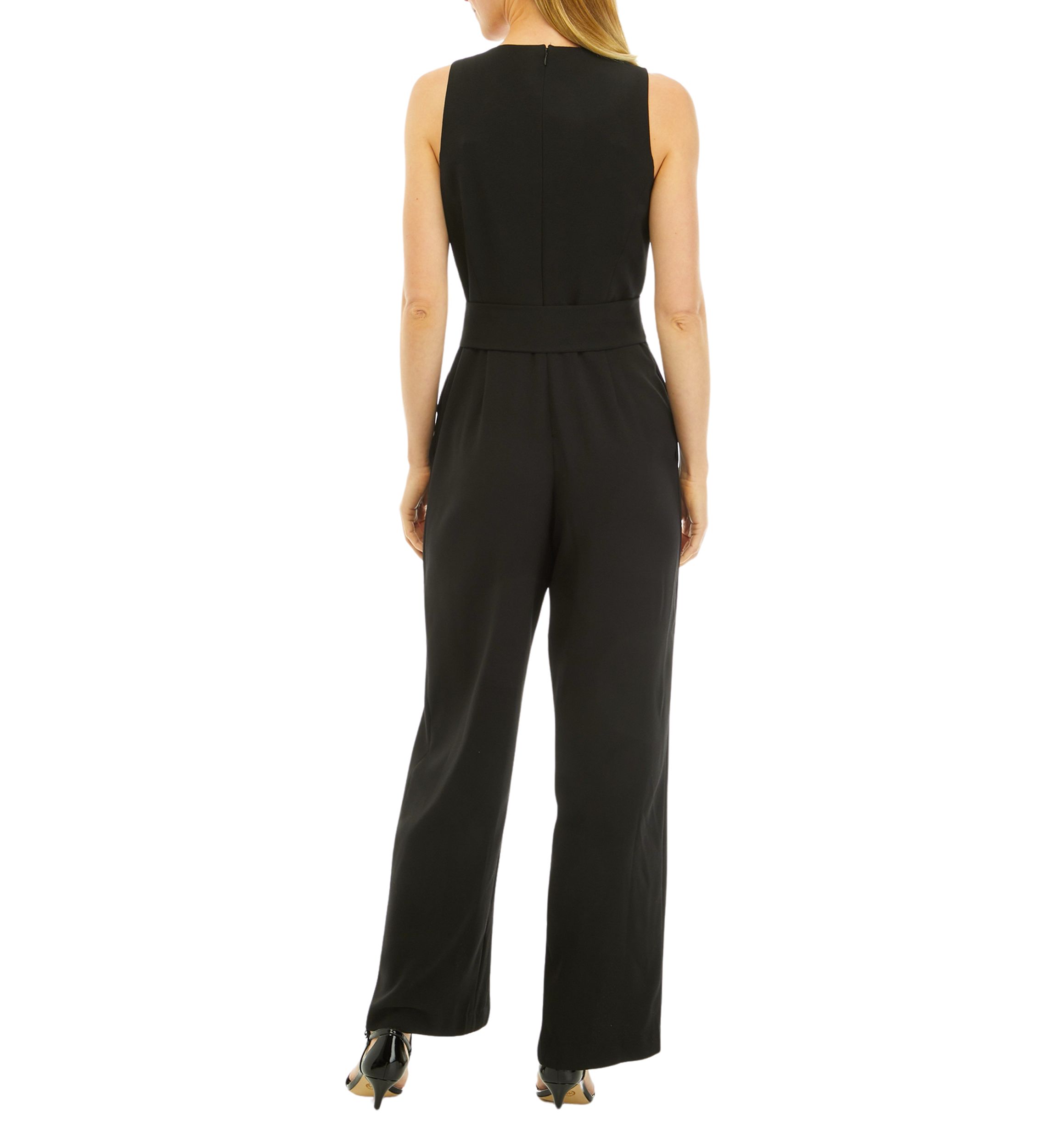 Petite Sleeveless Belted Jumpsuit