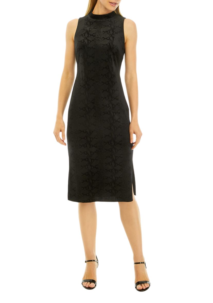 Womens Velvet Snake Jacquard Sleeveless Midi Dress