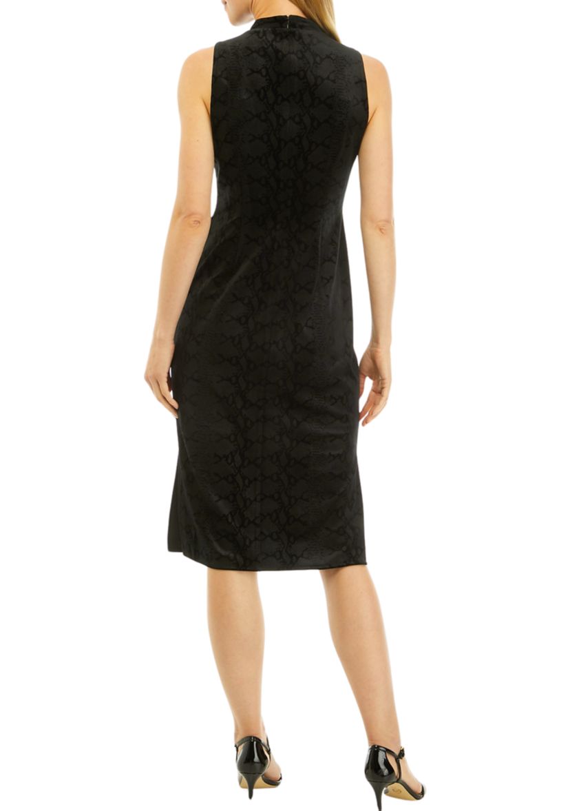 Womens Velvet Snake Jacquard Sleeveless Midi Dress