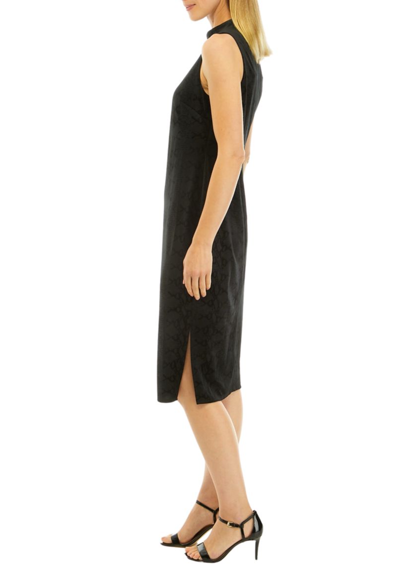 Womens Velvet Snake Jacquard Sleeveless Midi Dress