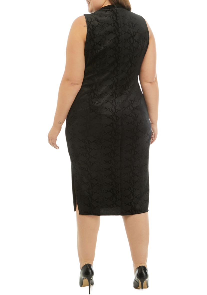 Womens Snakeskin Sleeveless Midi Dress