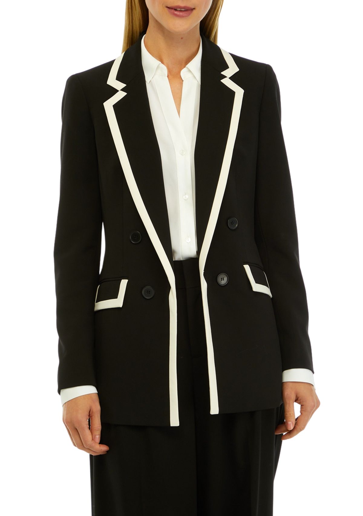 Petite Bistretch Framed Faux Double Breasted Jacket