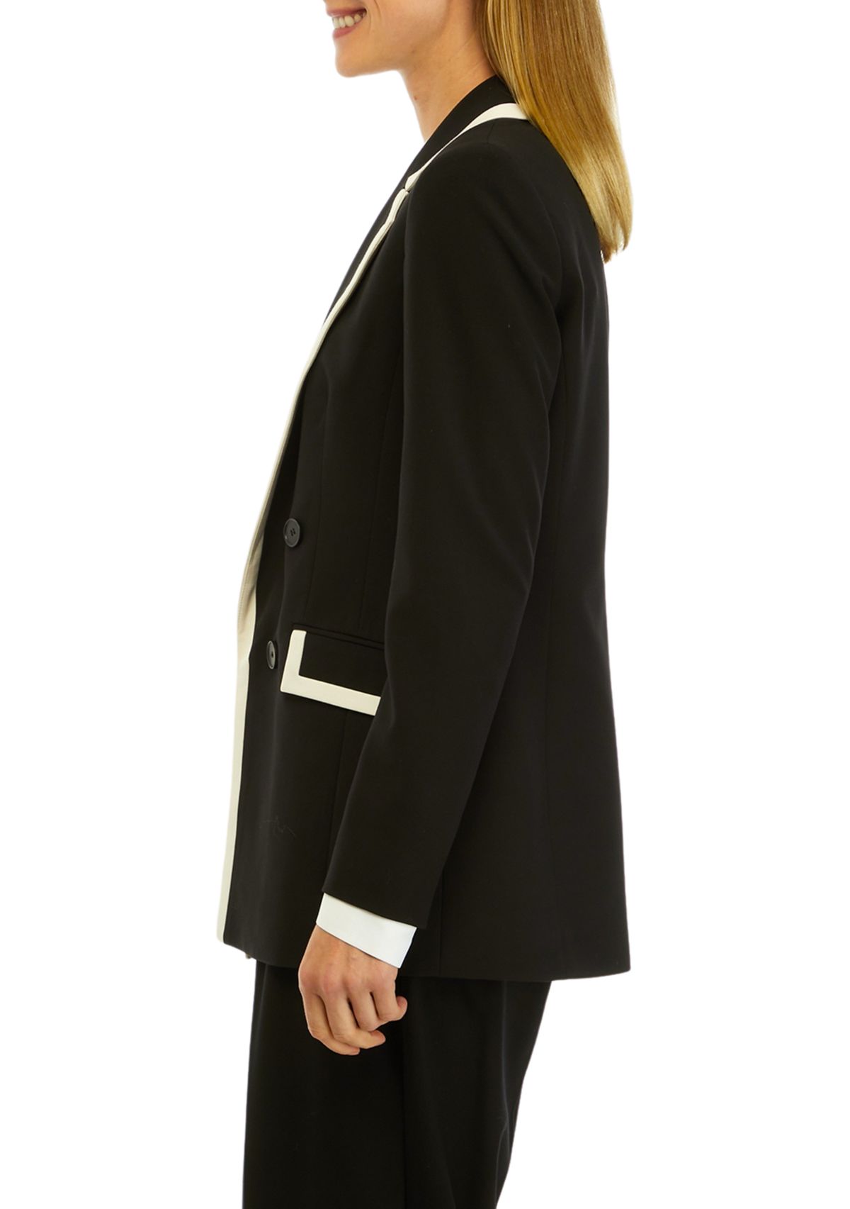 Petite Bistretch Framed Faux Double Breasted Jacket