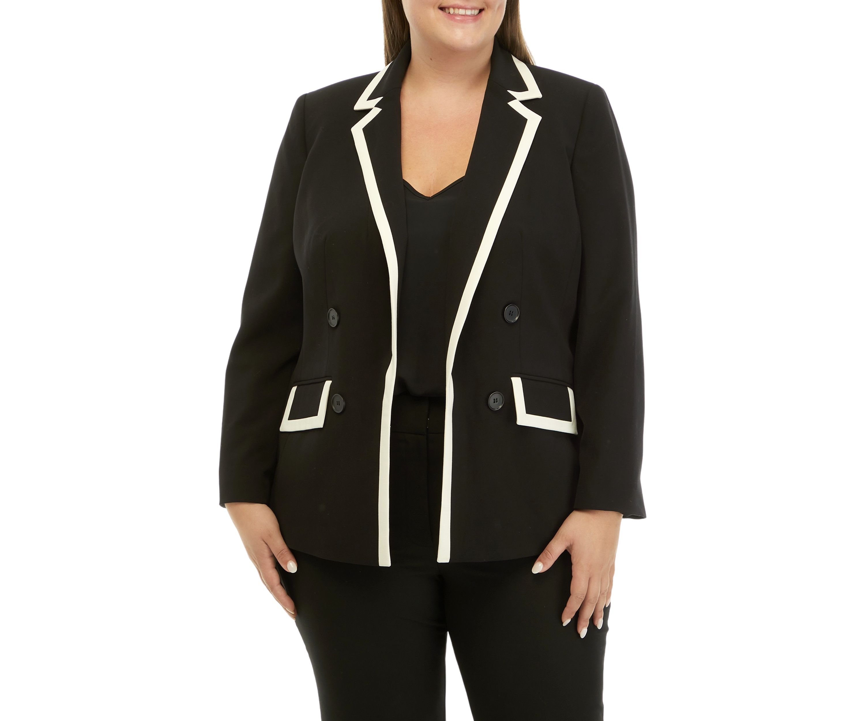 Plus Size Framed Faux Double Breasted Jacket 