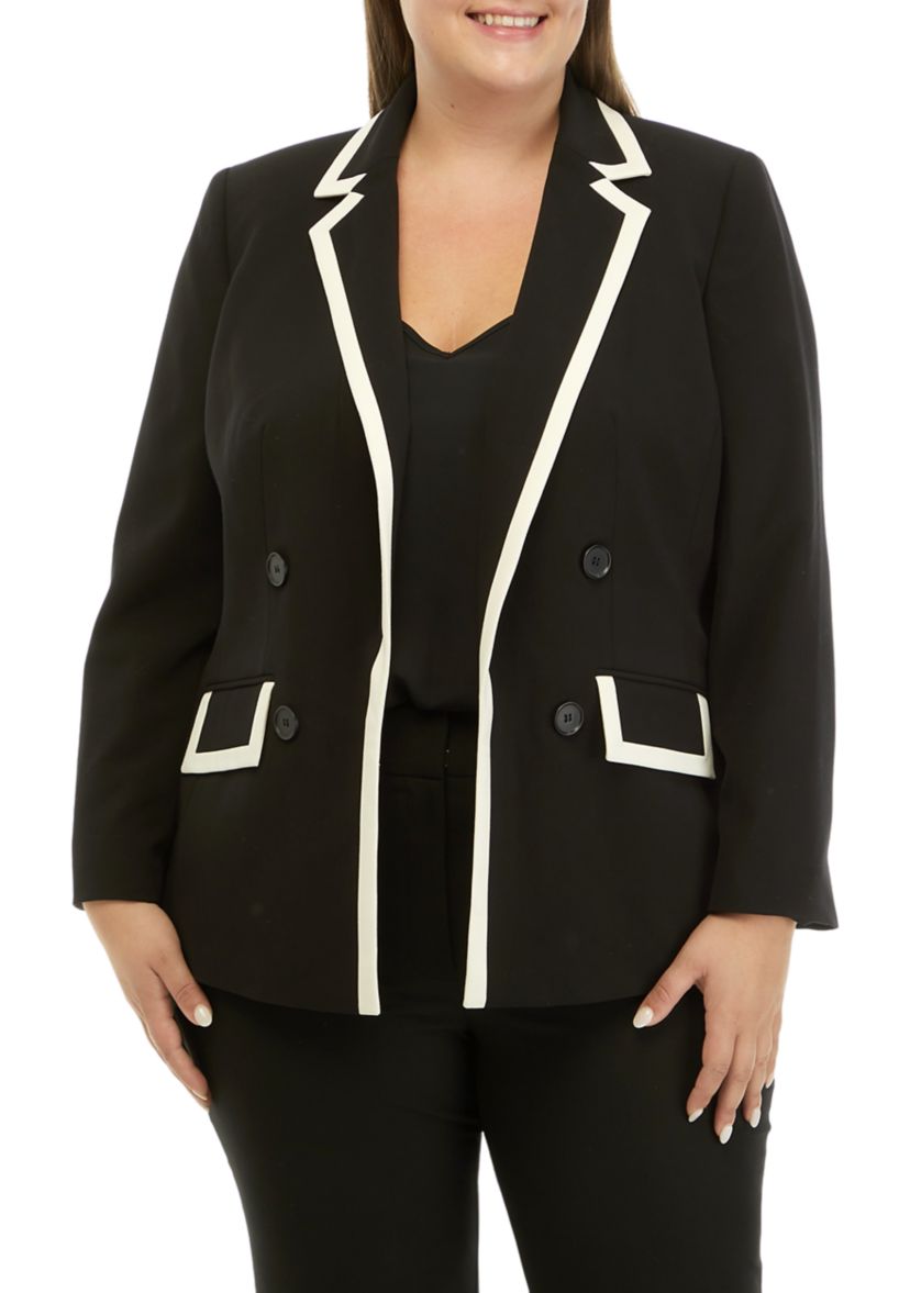 Plus Size Framed Faux Double Breasted Jacket 
