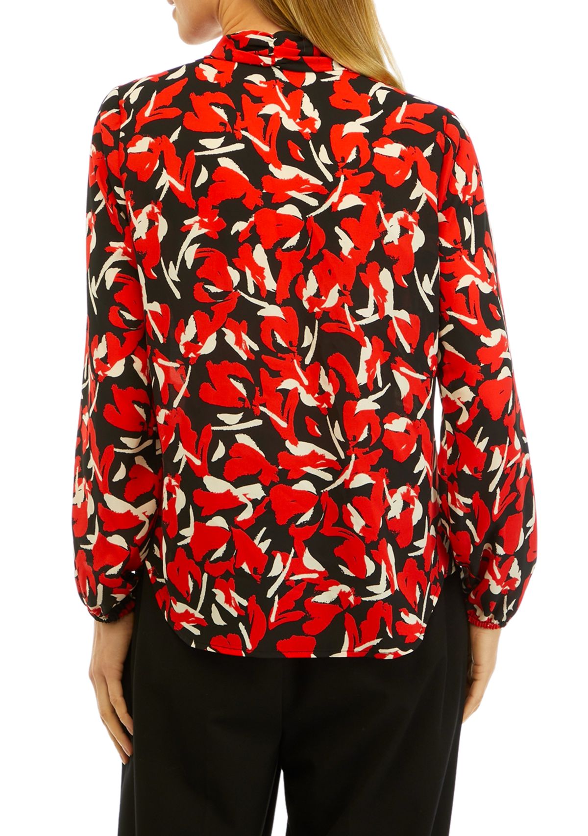 Petite Floral Print Long Sleeve Bow Blouse