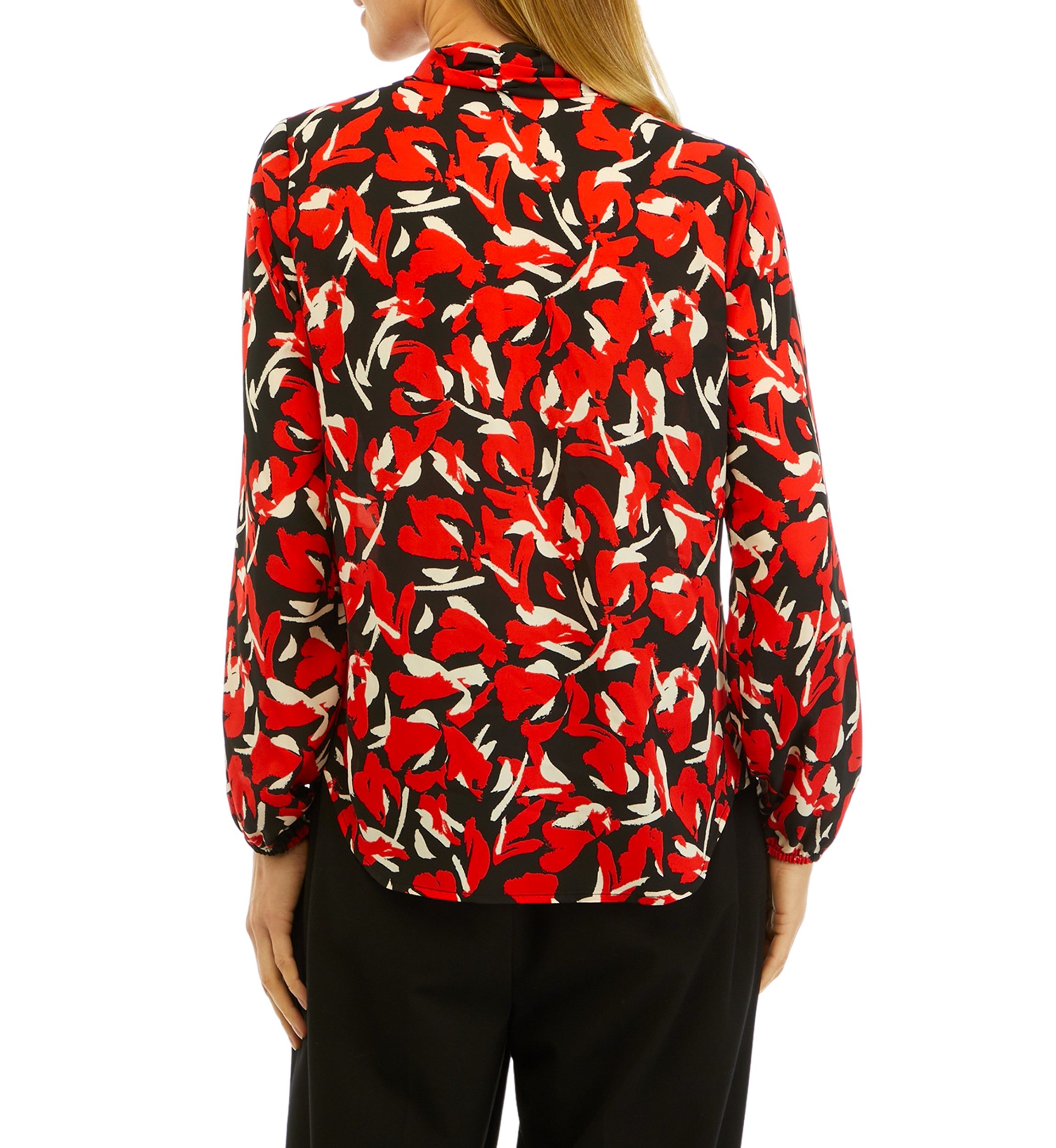 Petite Floral Print Long Sleeve Bow Blouse