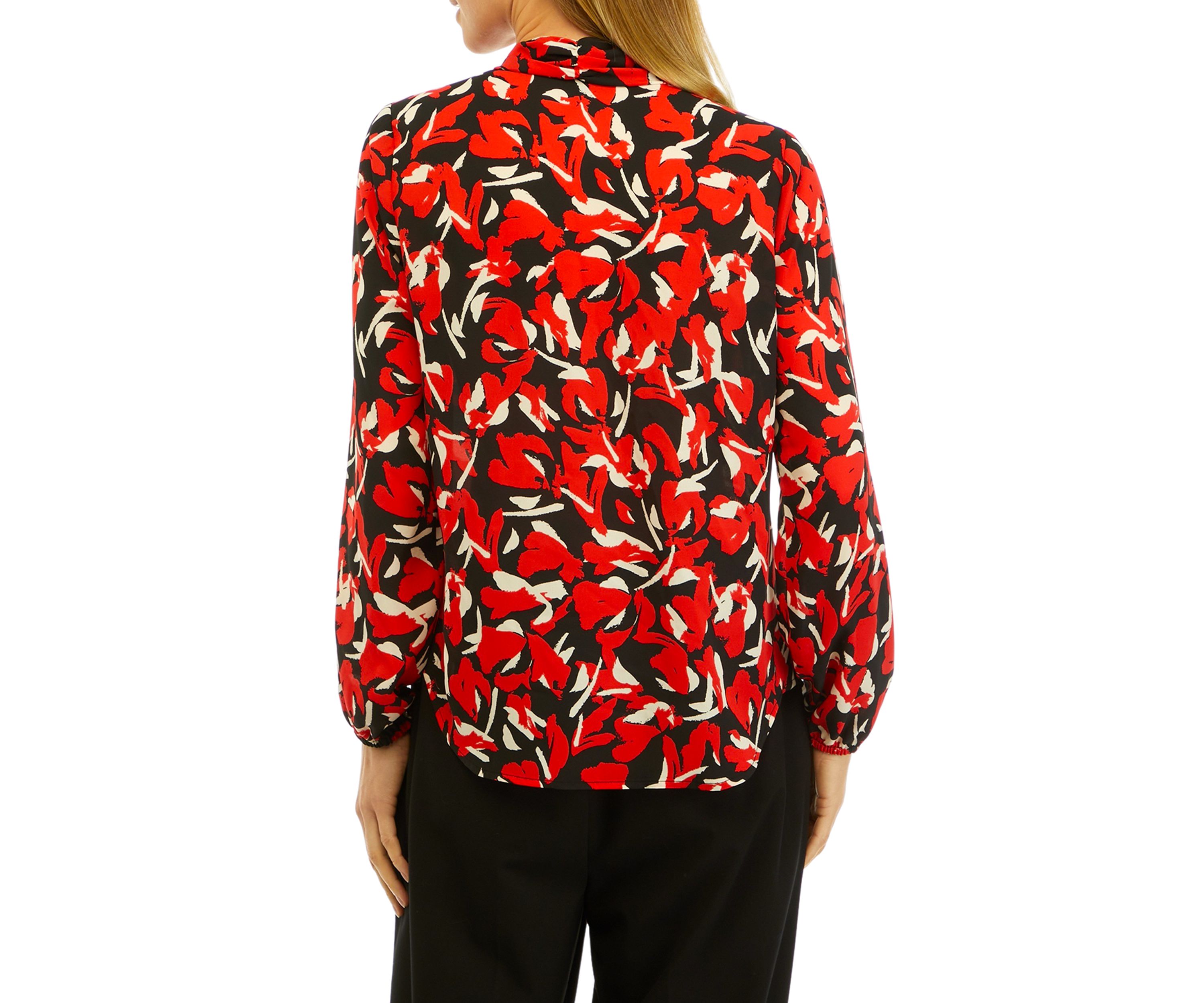 Petite Floral Print Long Sleeve Bow Blouse