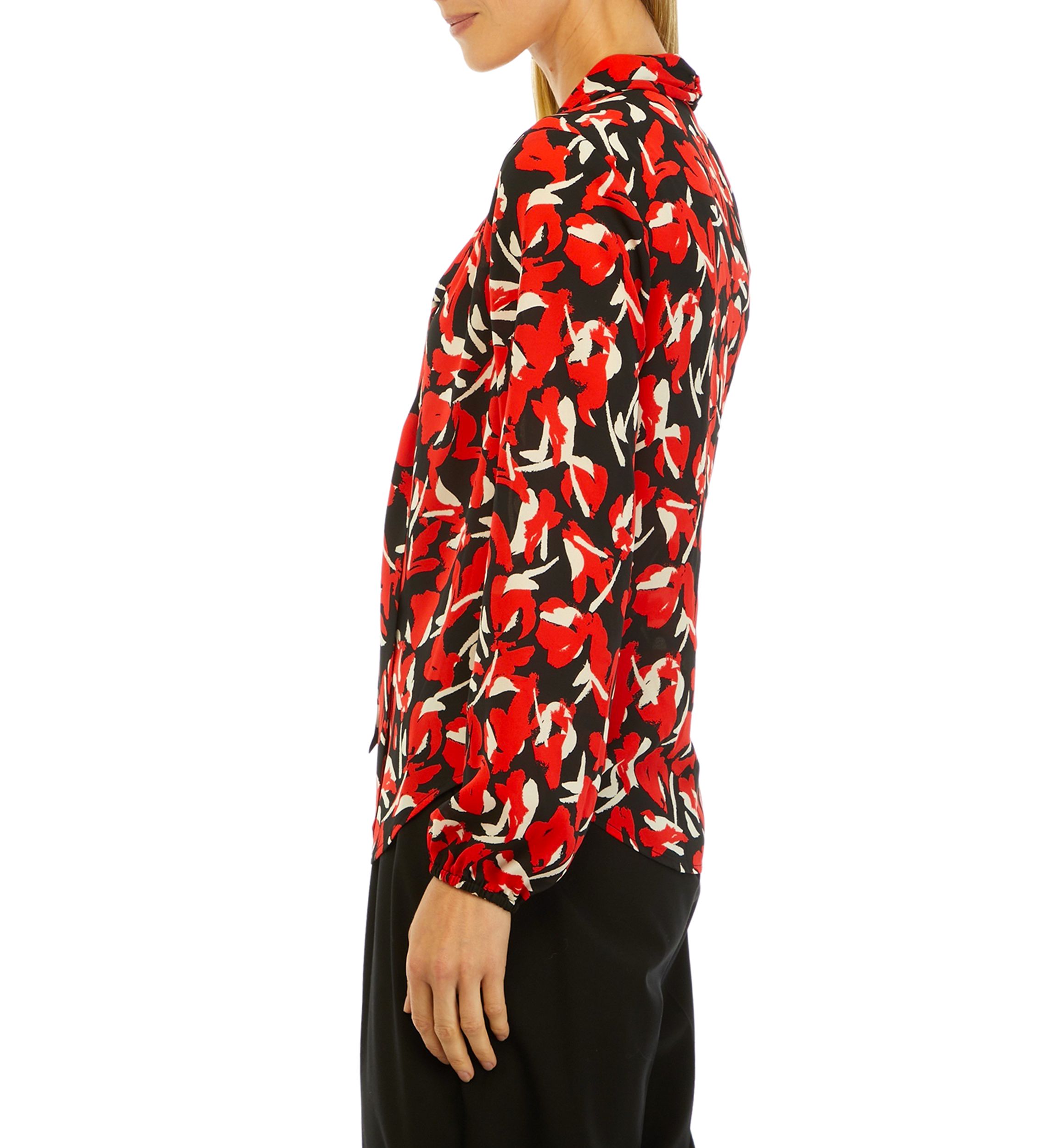 Petite Floral Print Long Sleeve Bow Blouse
