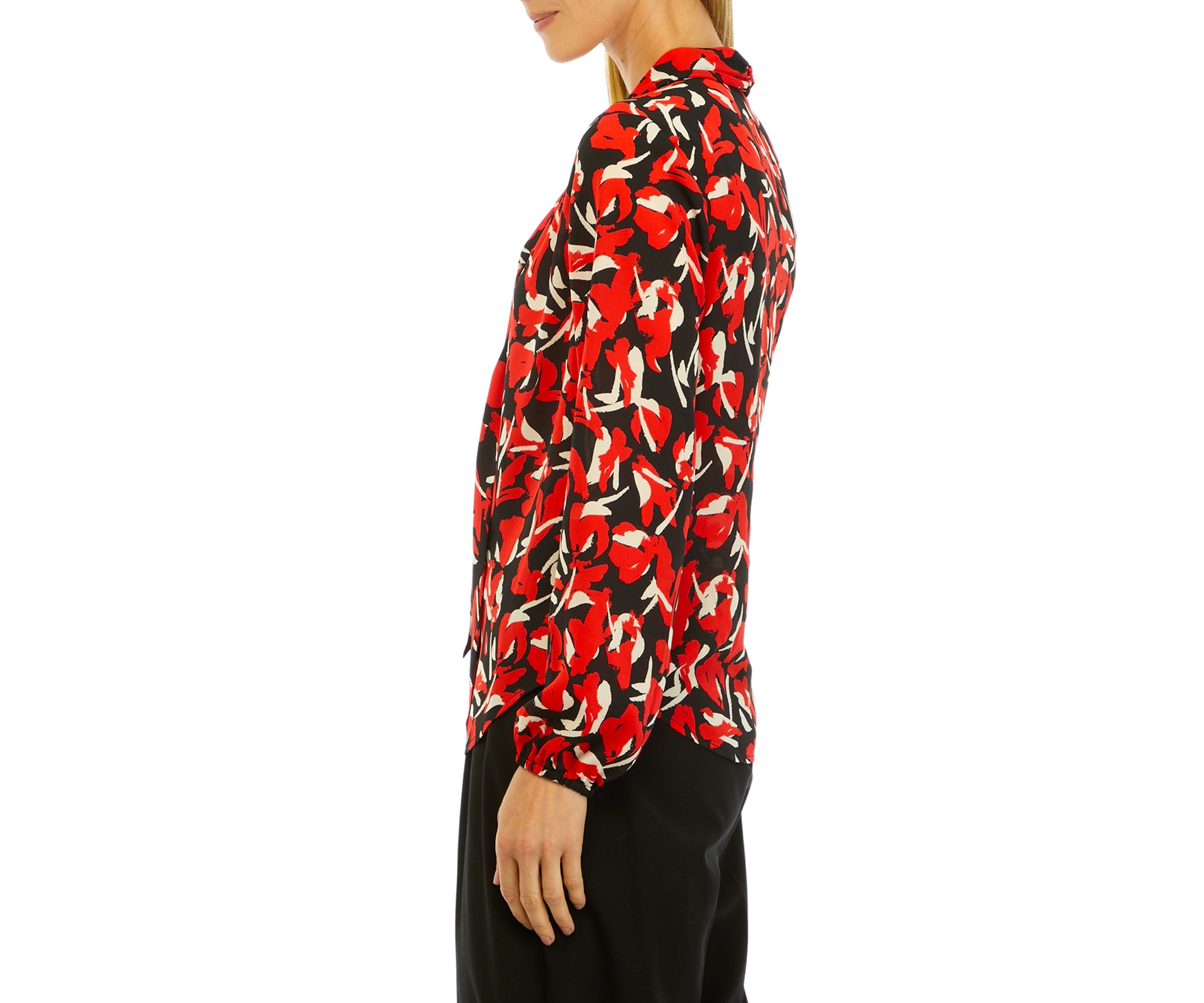Petite Floral Print Long Sleeve Bow Blouse