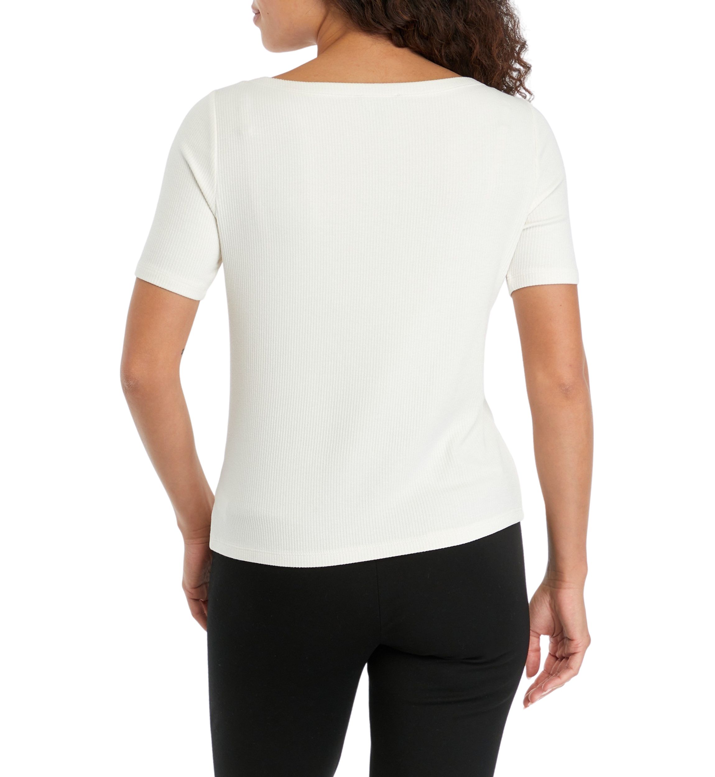 Petite Elbow Sleeve Boat Neck Rib Knit Top