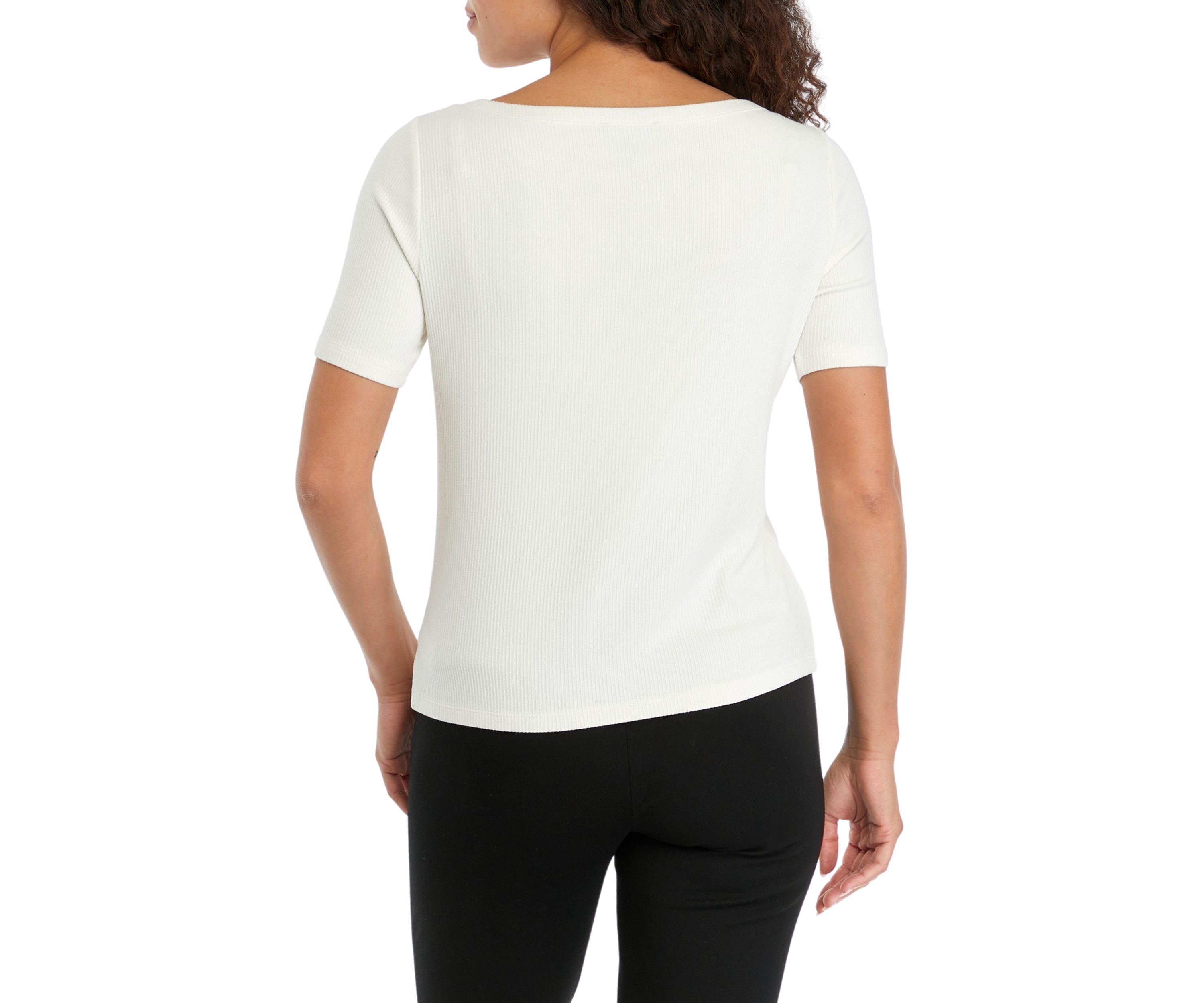 Petite Elbow Sleeve Boat Neck Rib Knit Top