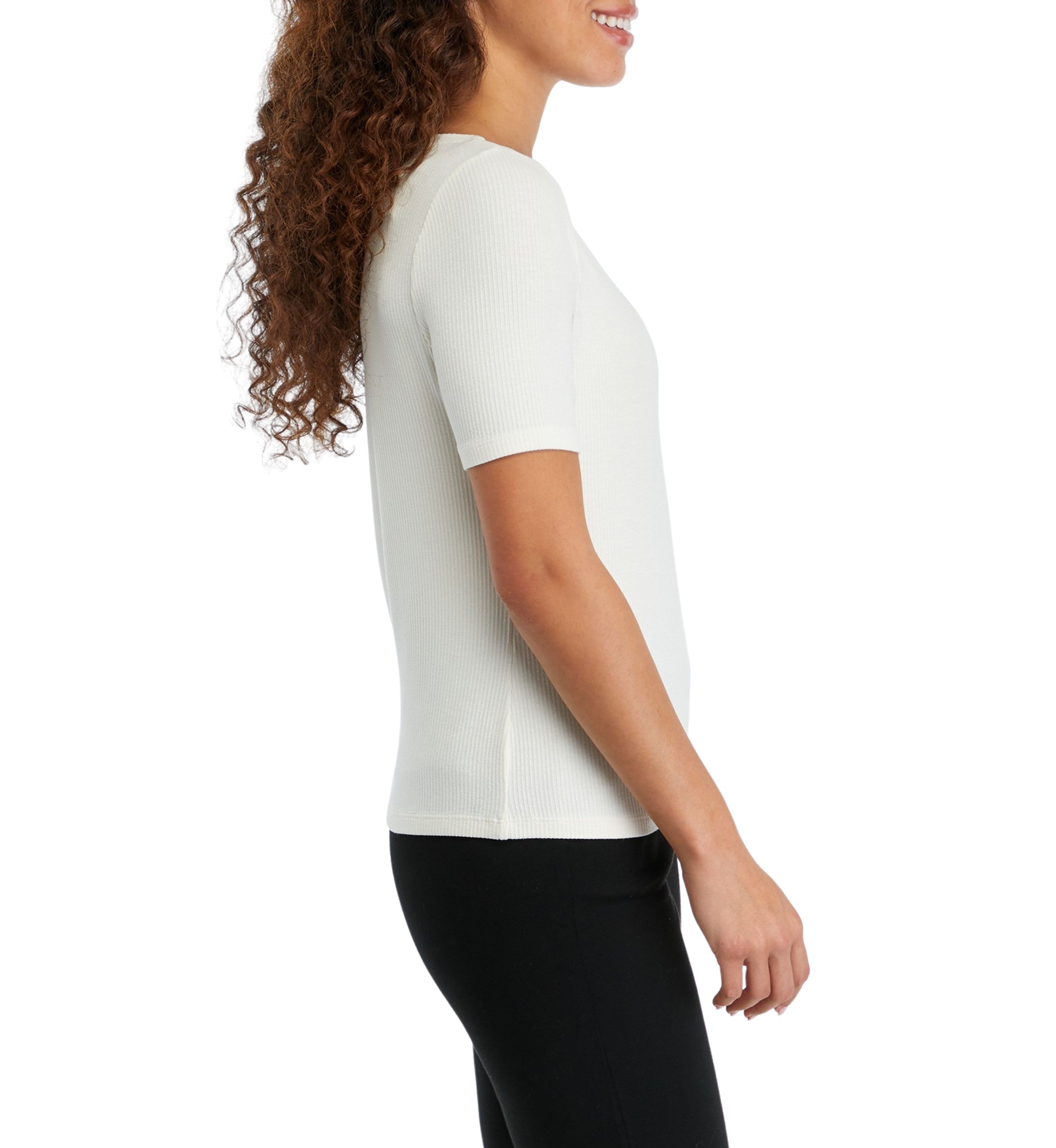 Petite Elbow Sleeve Boat Neck Rib Knit Top