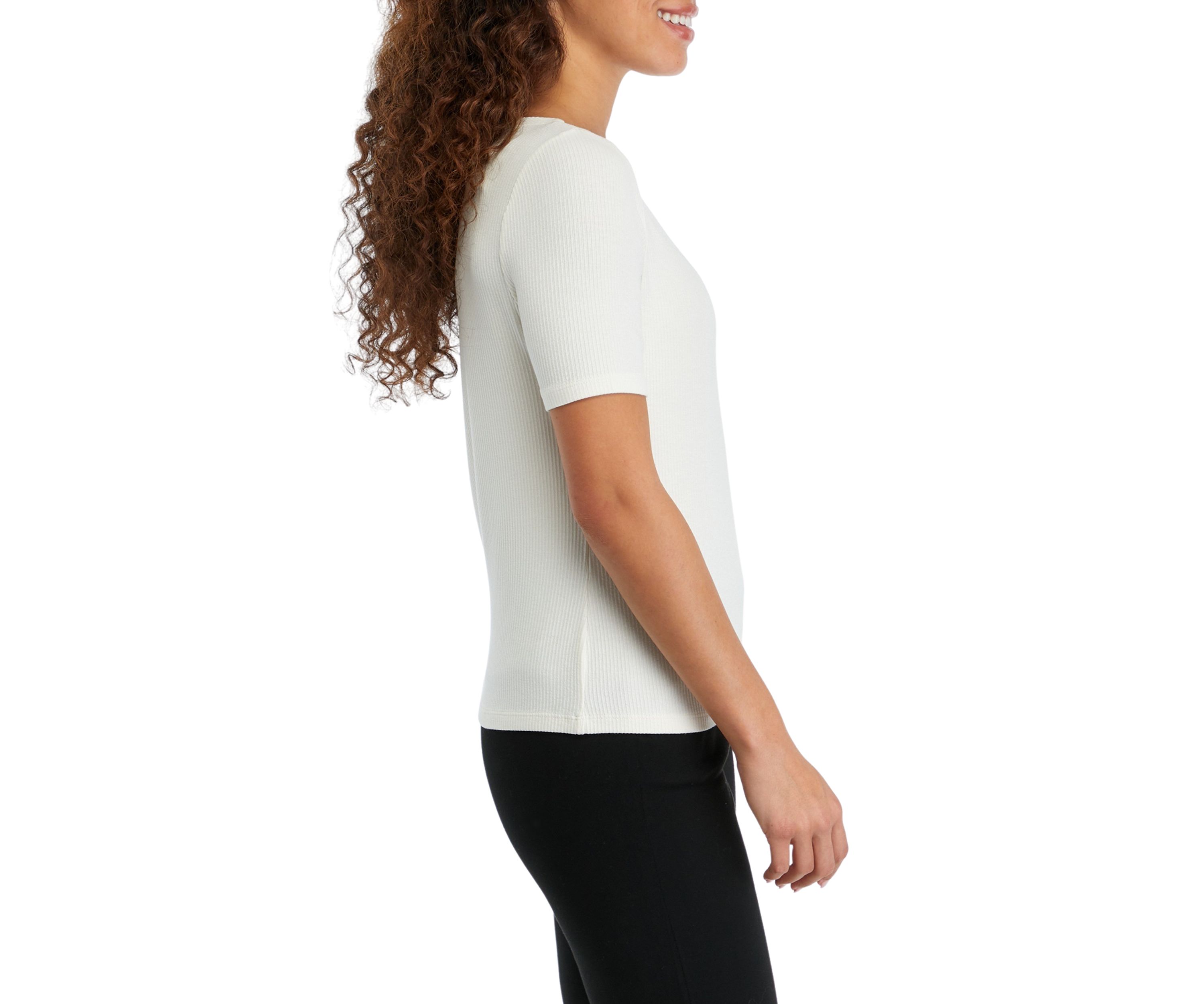 Petite Elbow Sleeve Boat Neck Rib Knit Top
