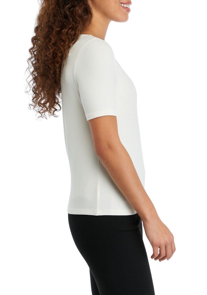 Petite Elbow Sleeve Boat Neck Rib Knit Top