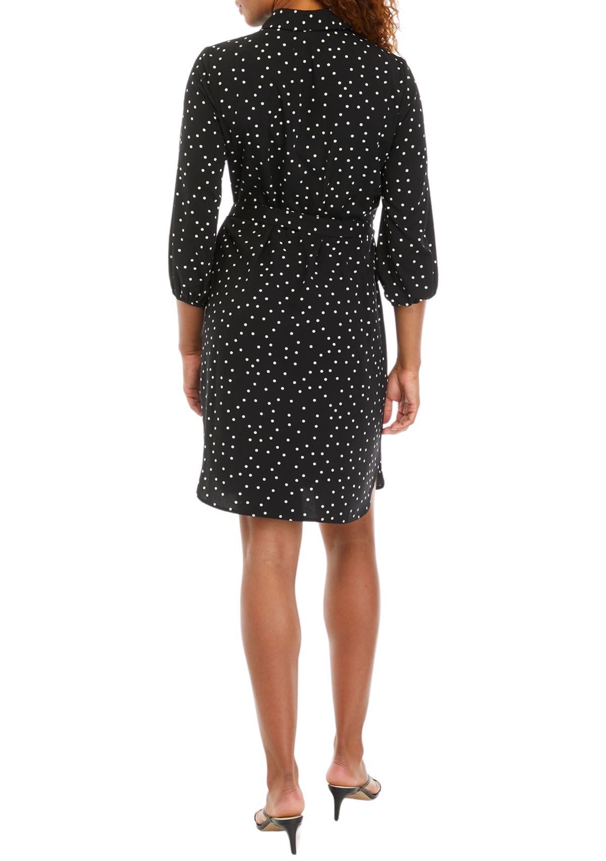 Womens Dot Print Belted Shirtdress