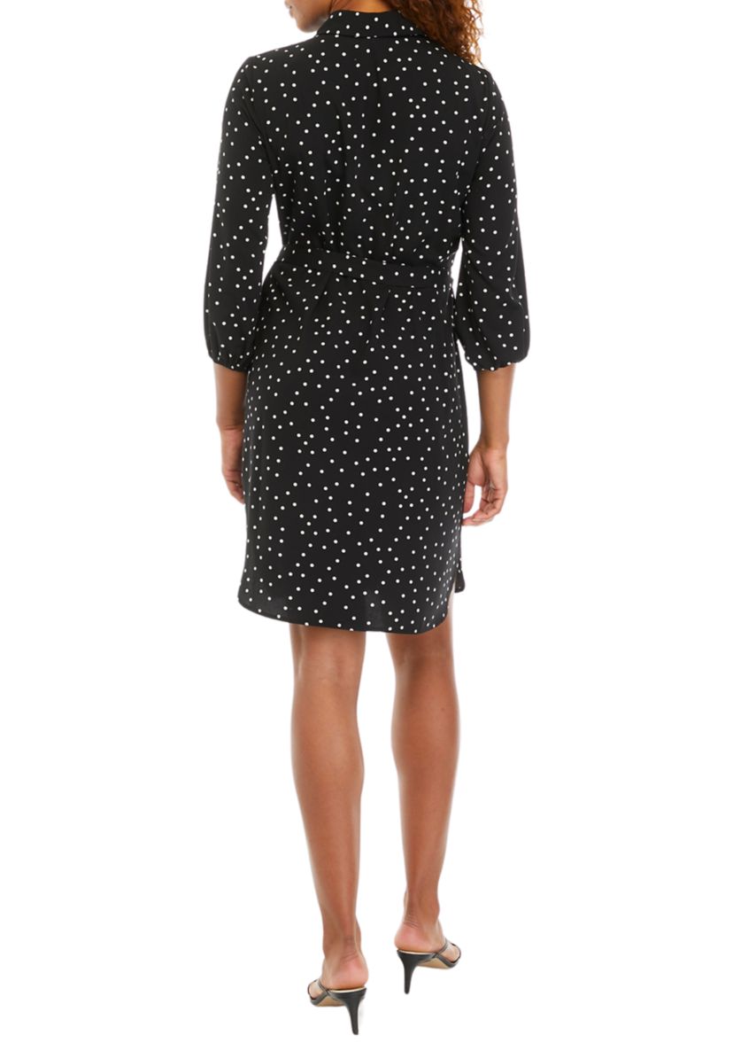 Womens Dot Print Belted Shirtdress