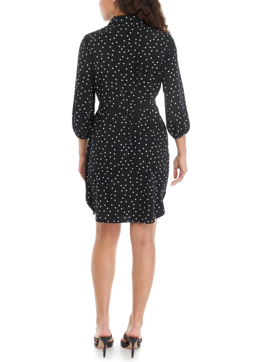 Petite Dot Printed Belted Shirtdress