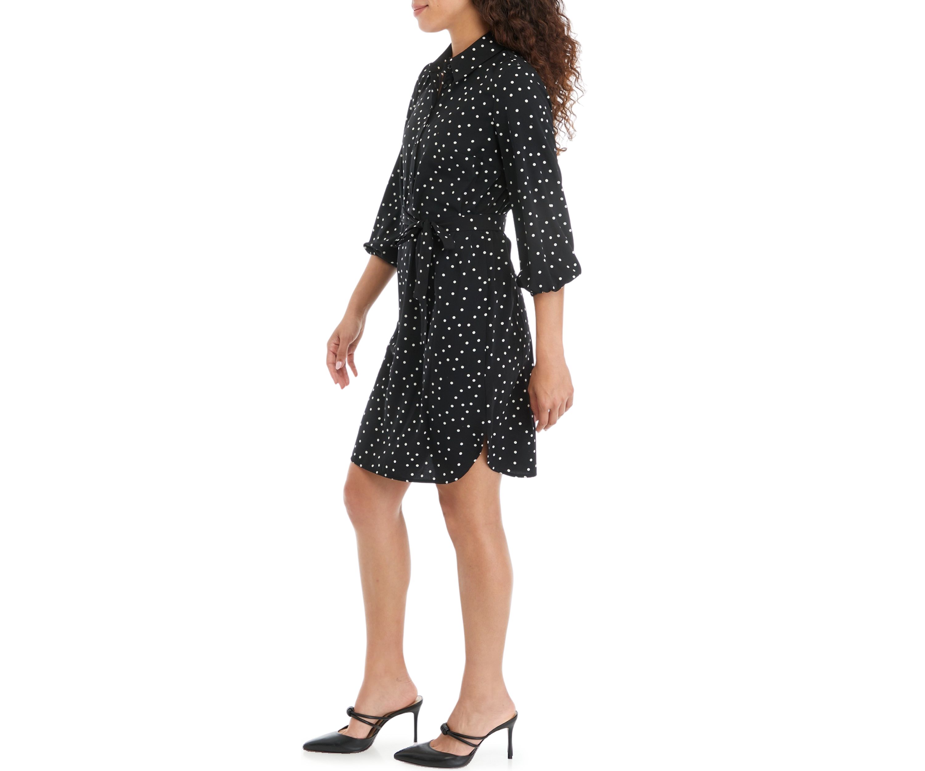 Petite Dot Printed Belted Shirtdress