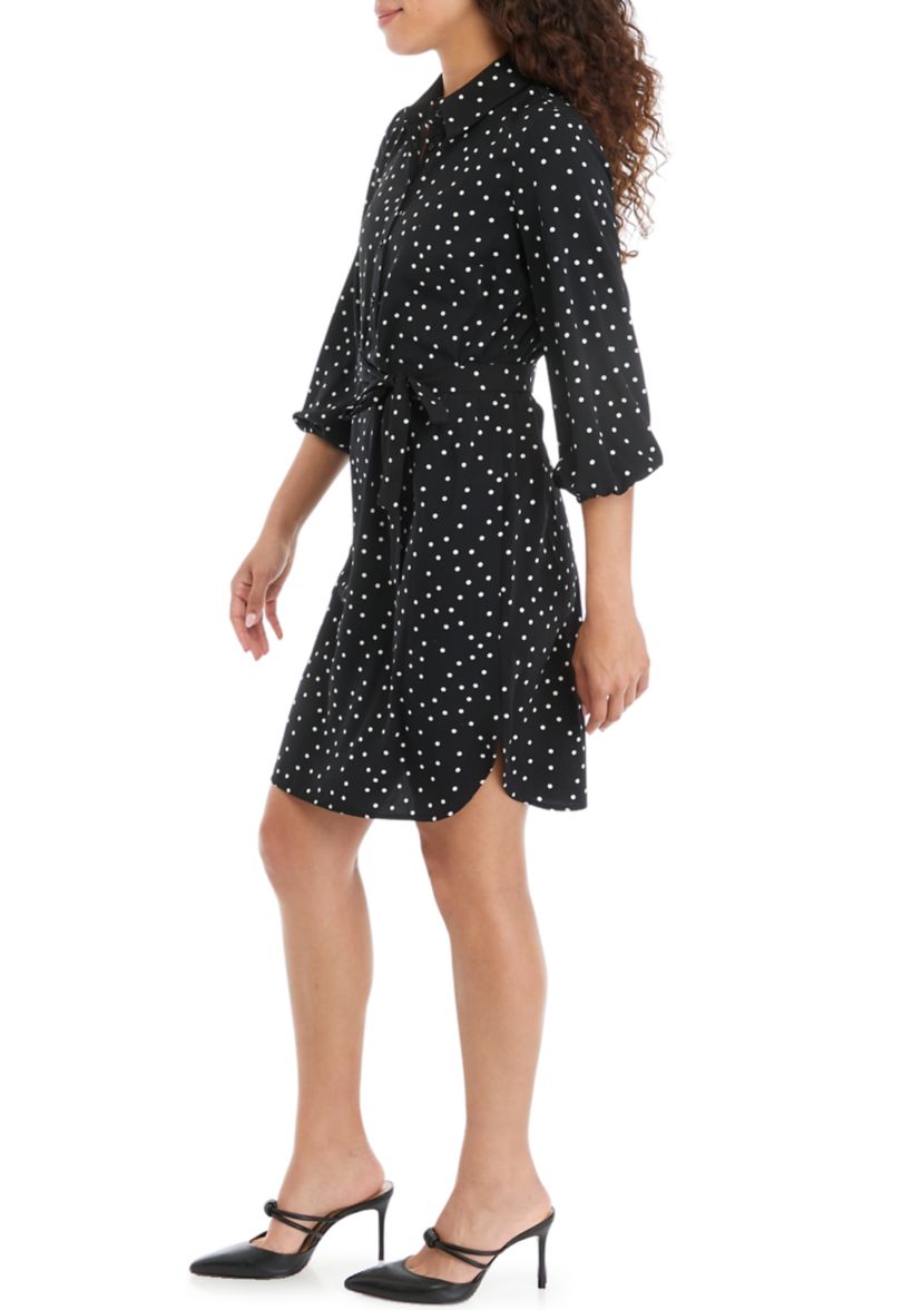 Petite Dot Printed Belted Shirtdress