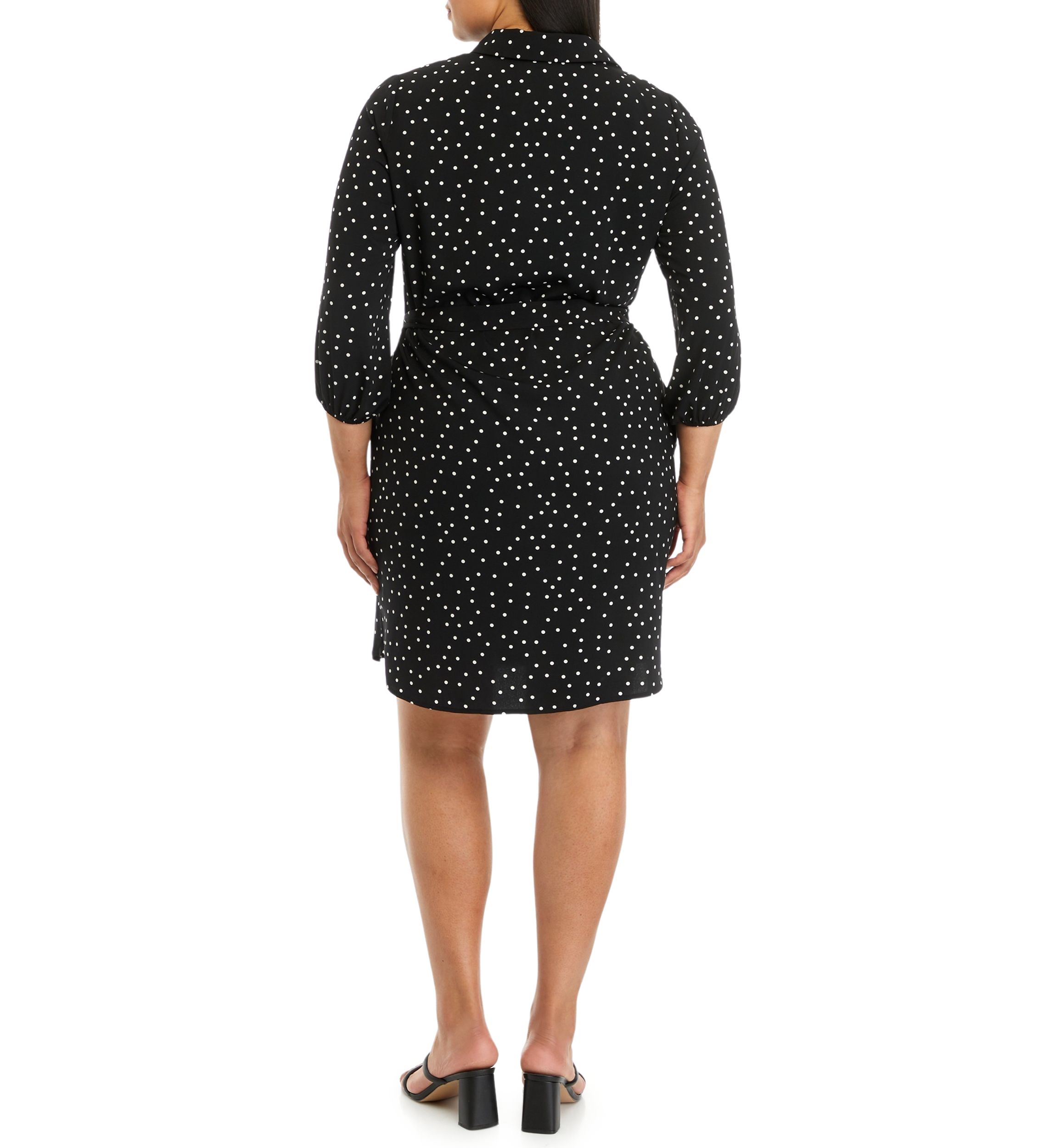 Plus Size Dot Printed Belted Shirtdress