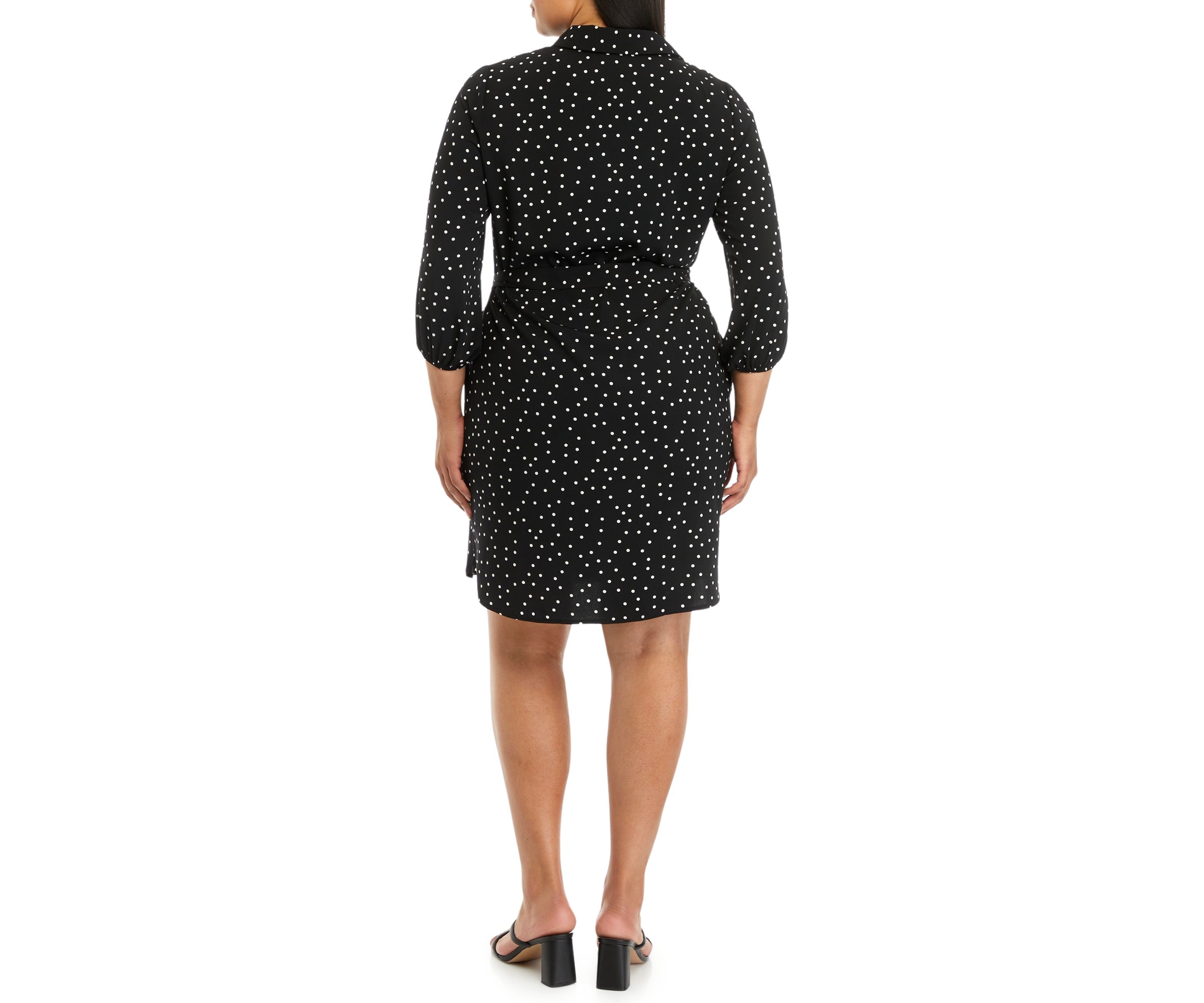Plus Size Dot Printed Belted Shirtdress