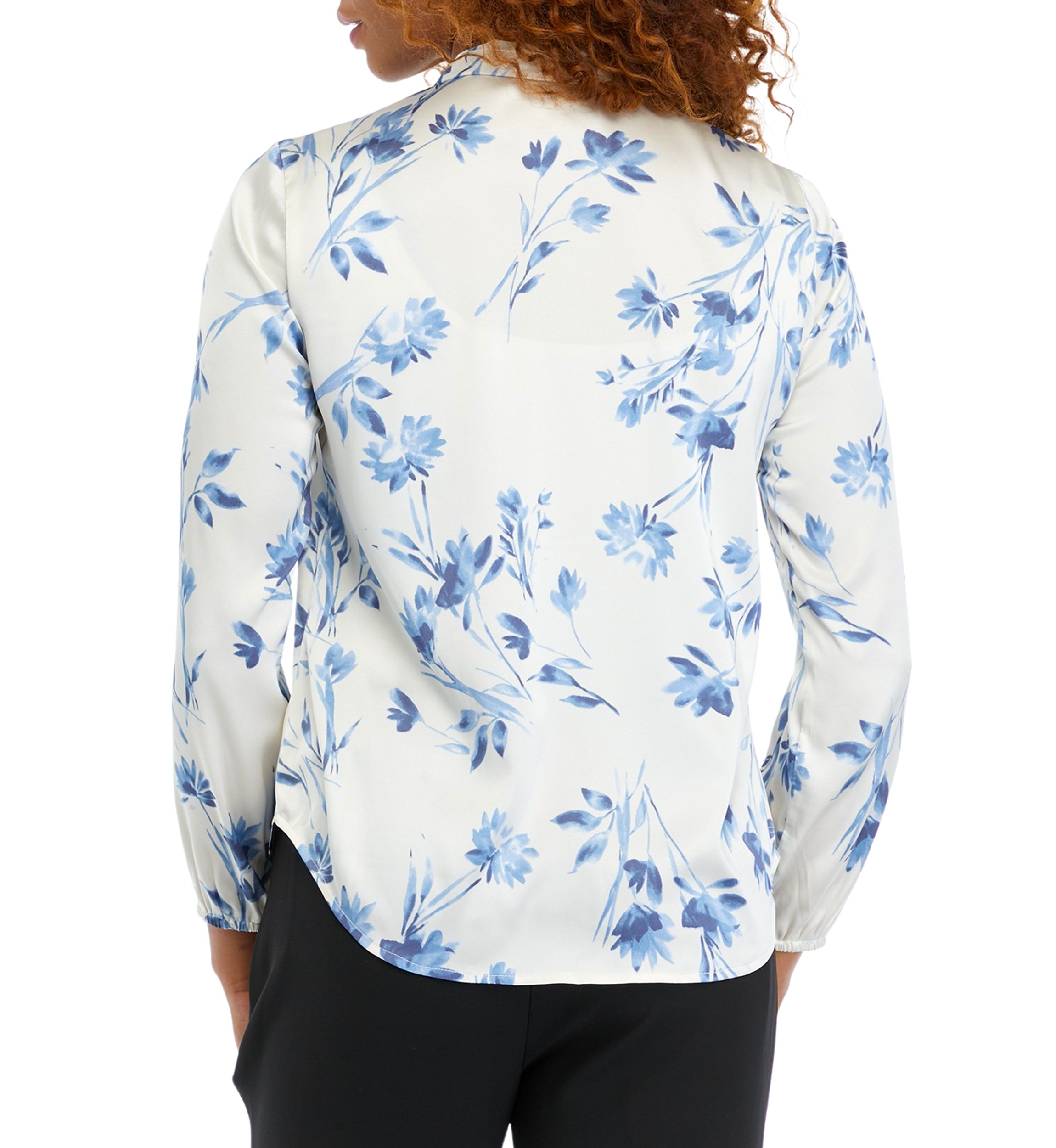 Petite Floral Print Long Sleeve Bow Blouse