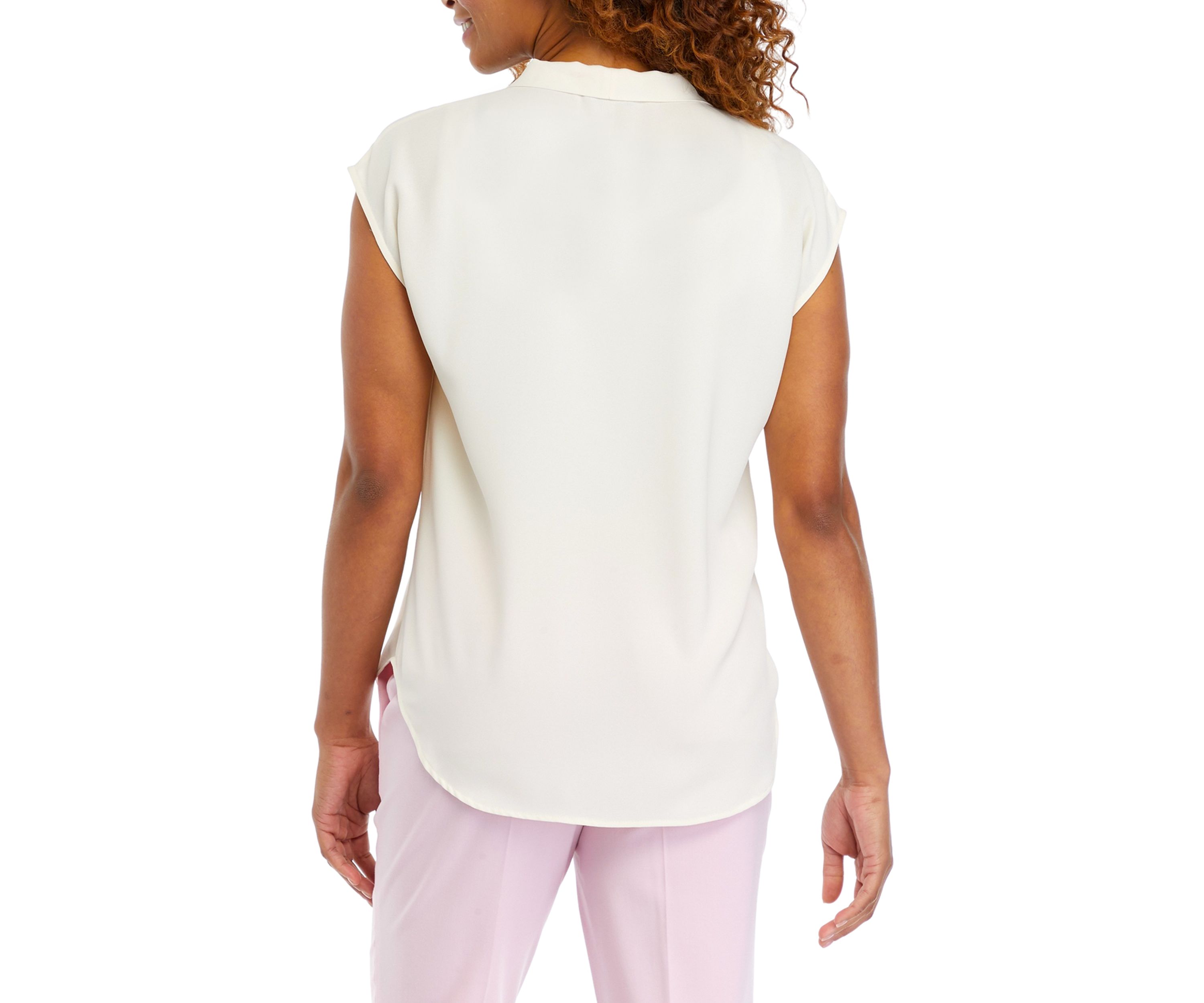 Womens Crepe Short Sleeve Bow Blouse