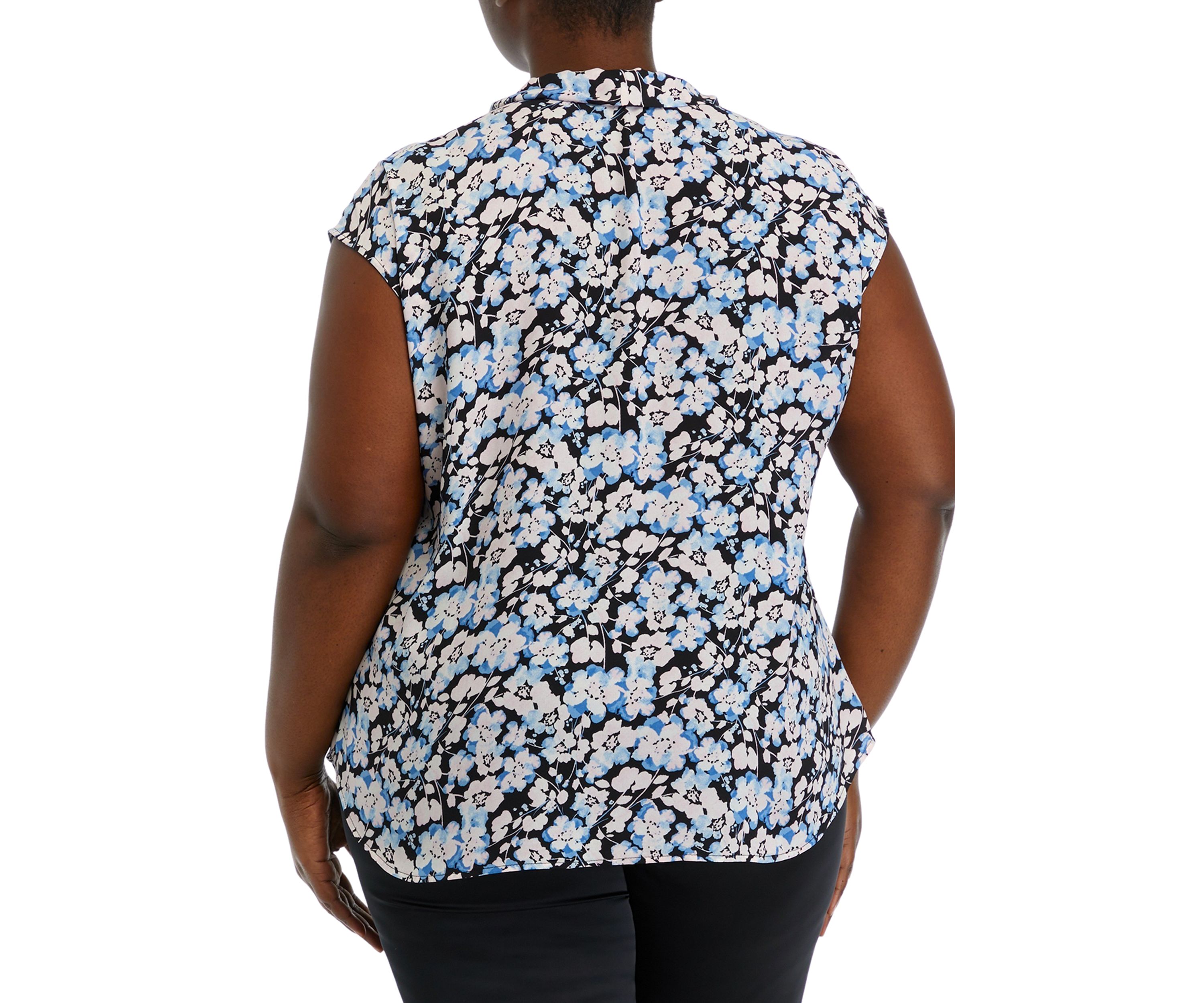 Plus Size Floral Print Short Sleeve Bow Blouse