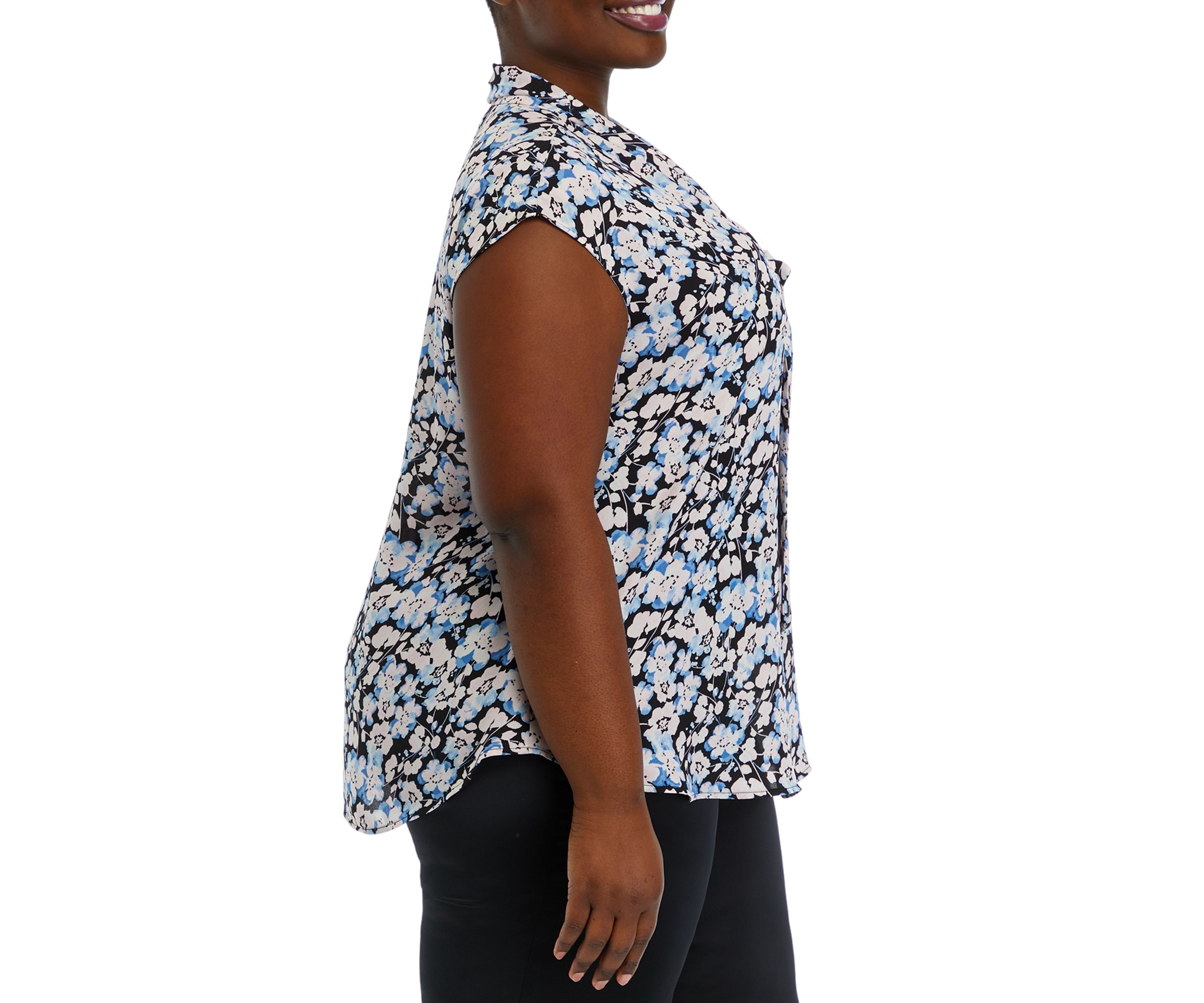 Plus Size Floral Print Short Sleeve Bow Blouse