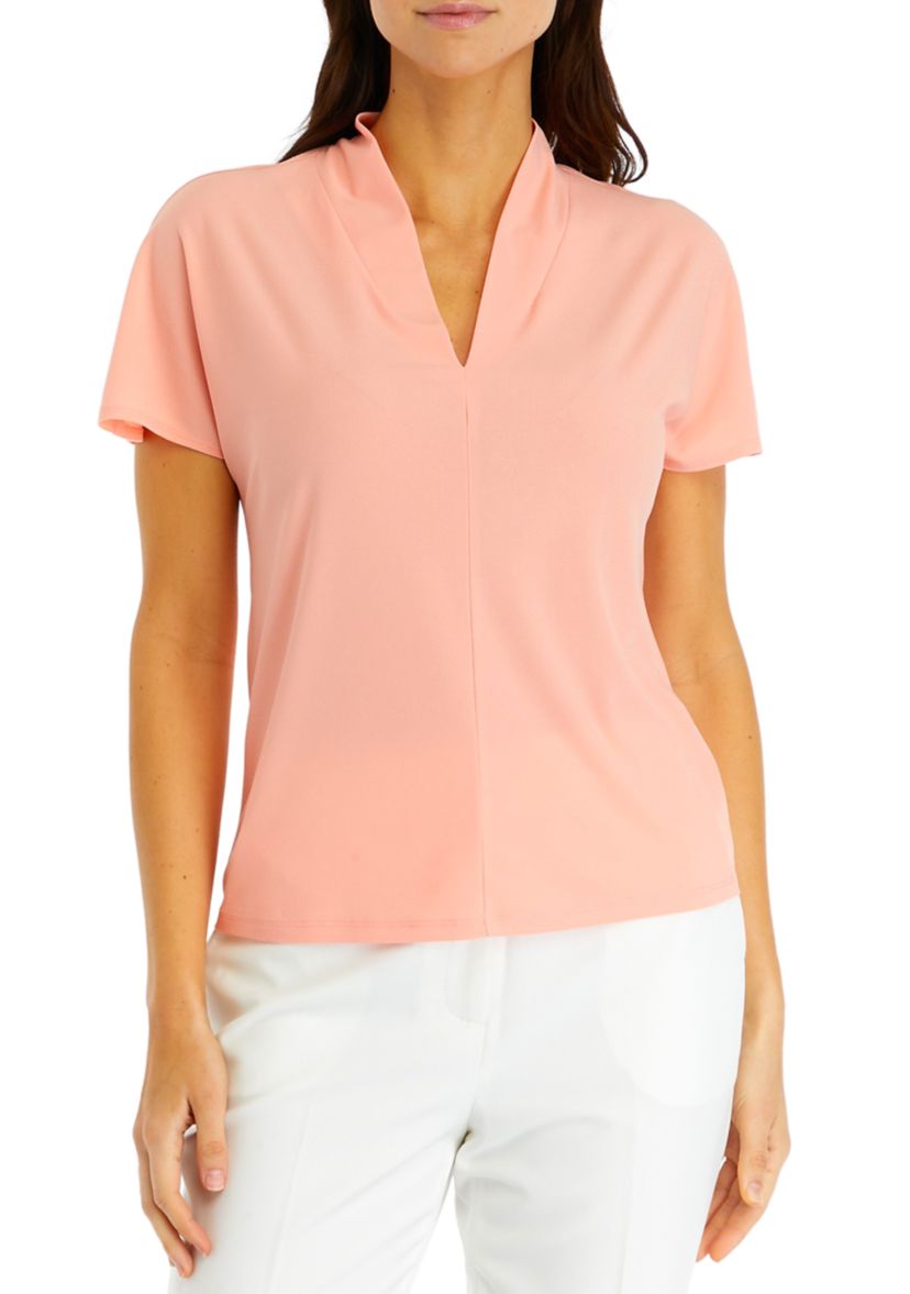 Petite V-Neck Extend Shoulder Knit Top