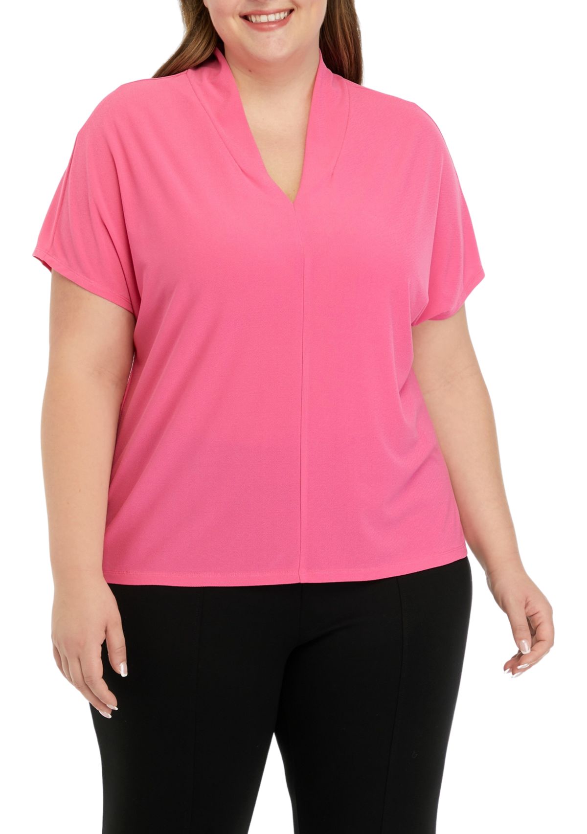 Plus Size V-Neck Cap Sleeve Knit Top