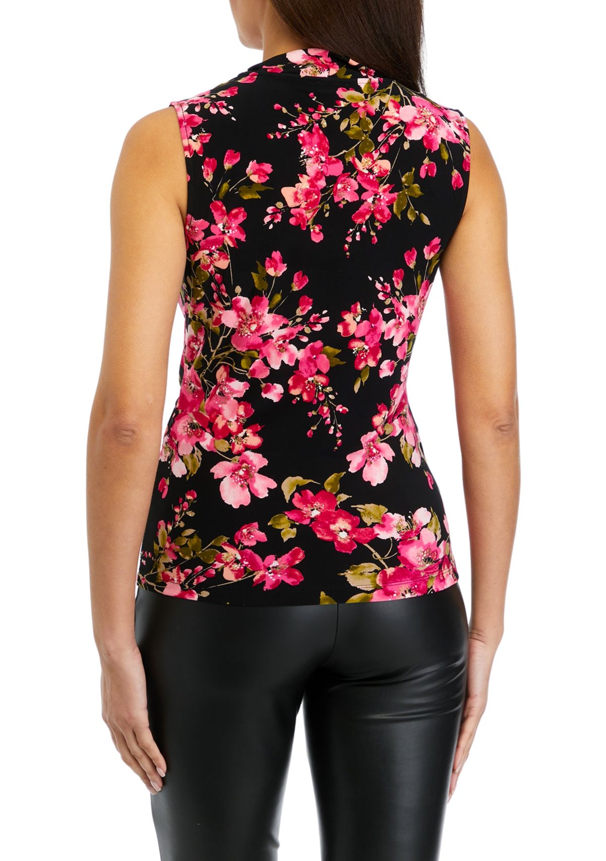 Womens Floral Print Sleeveless Wrap Top