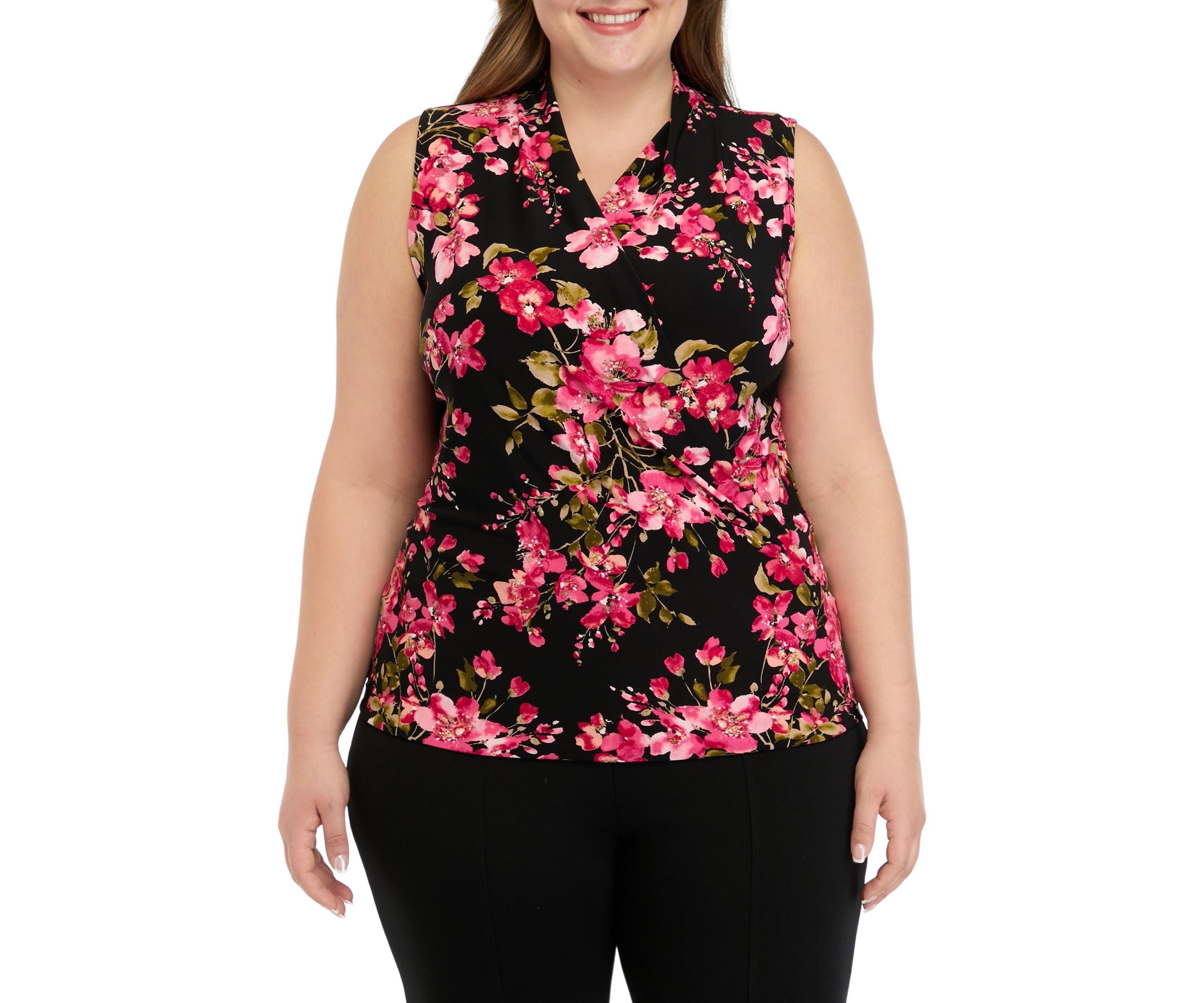 Plus Size Floral Print Sleeveless Wrap Top