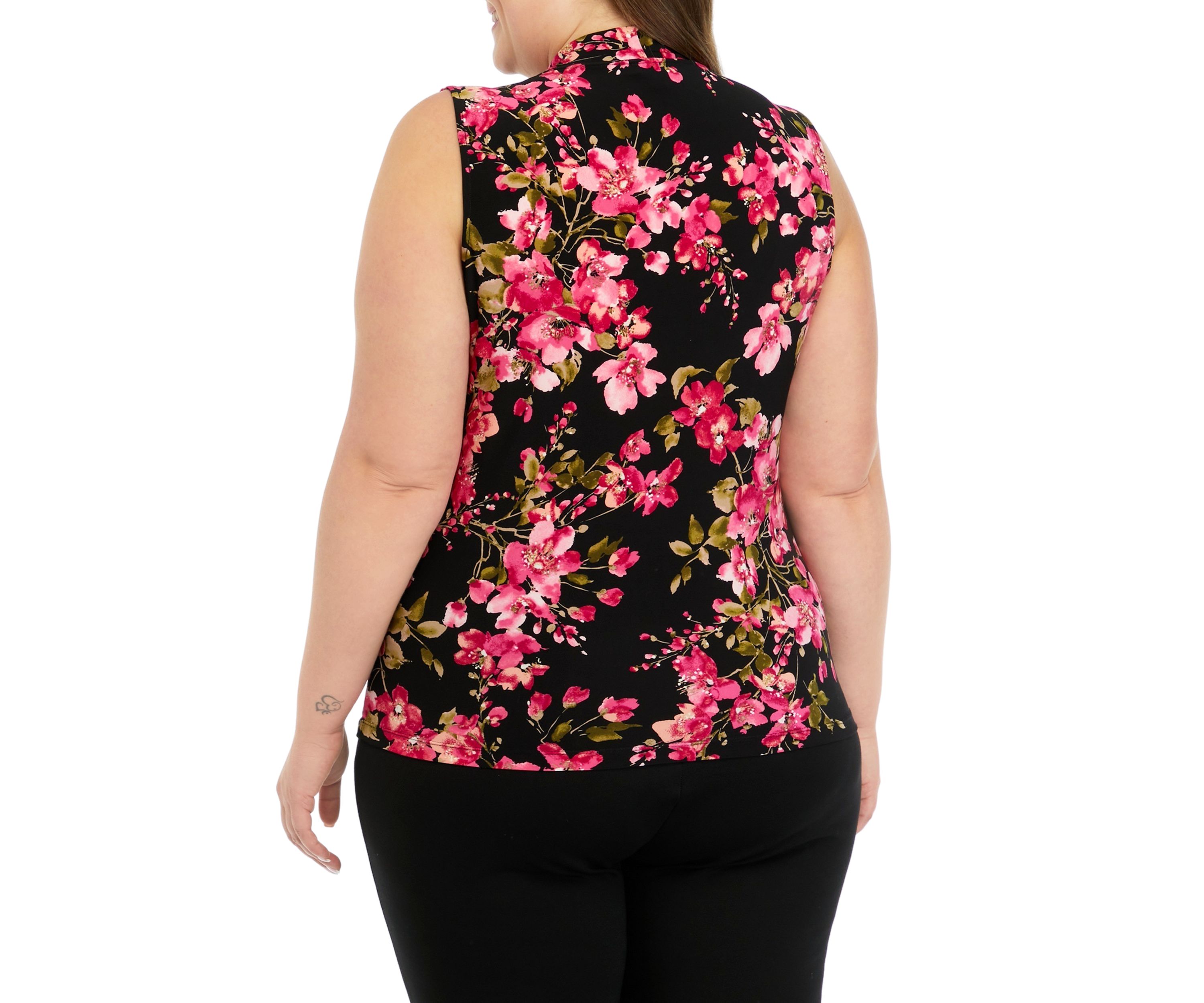 Plus Size Floral Print Sleeveless Wrap Top