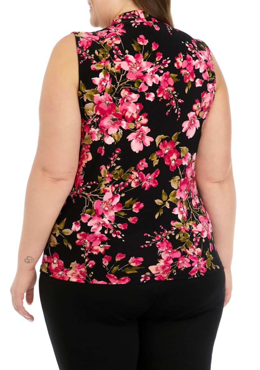 Plus Size Floral Print Sleeveless Wrap Top