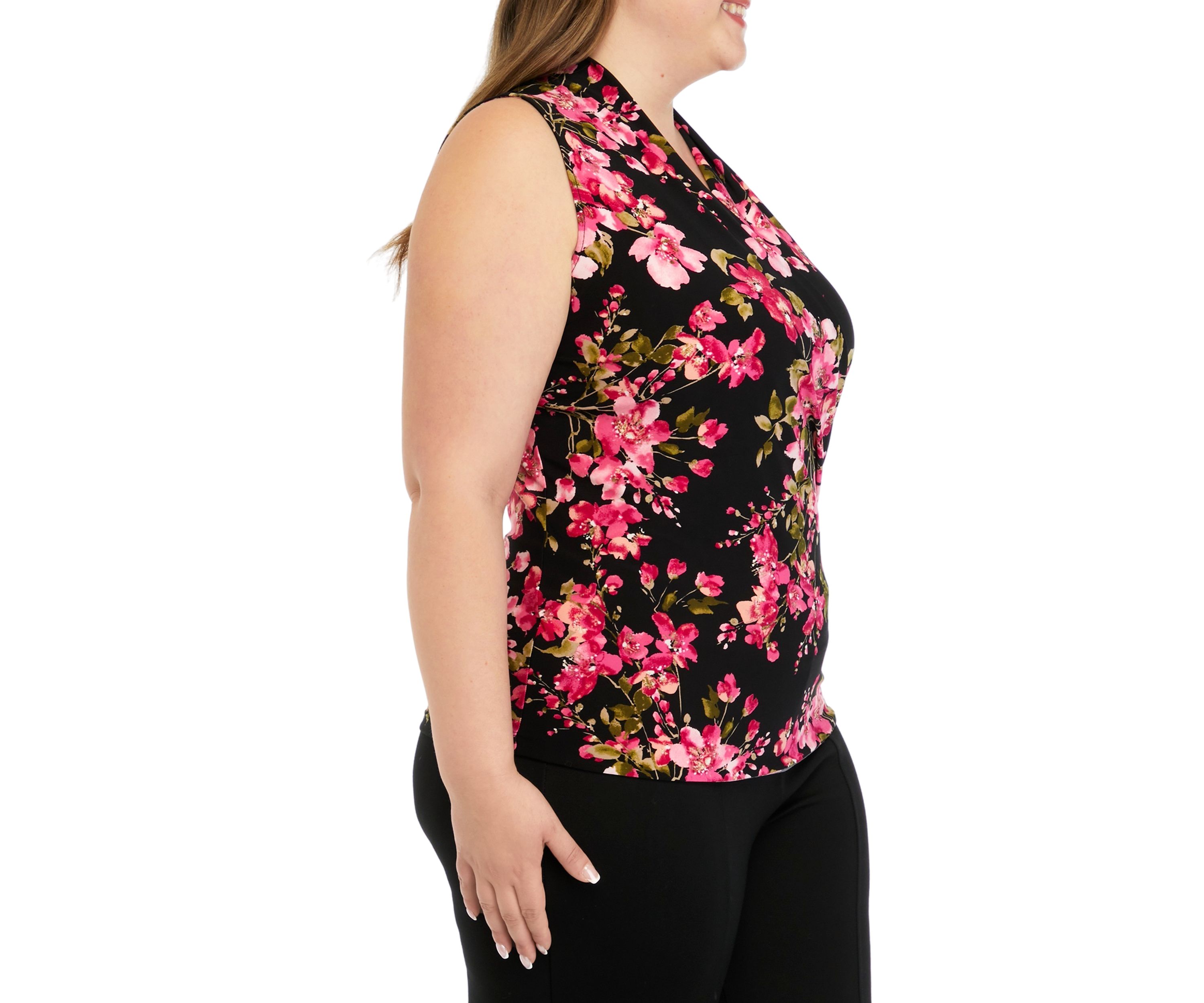 Plus Size Floral Print Sleeveless Wrap Top