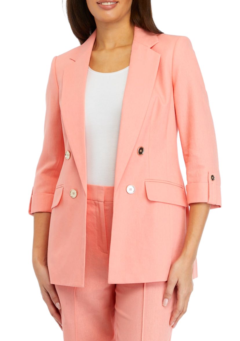Womens Linen Faux Double Breasted Jacket