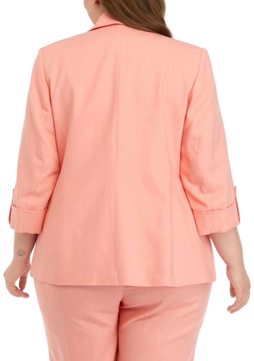 Plus Size Linen Faux Double Breasted Jacket