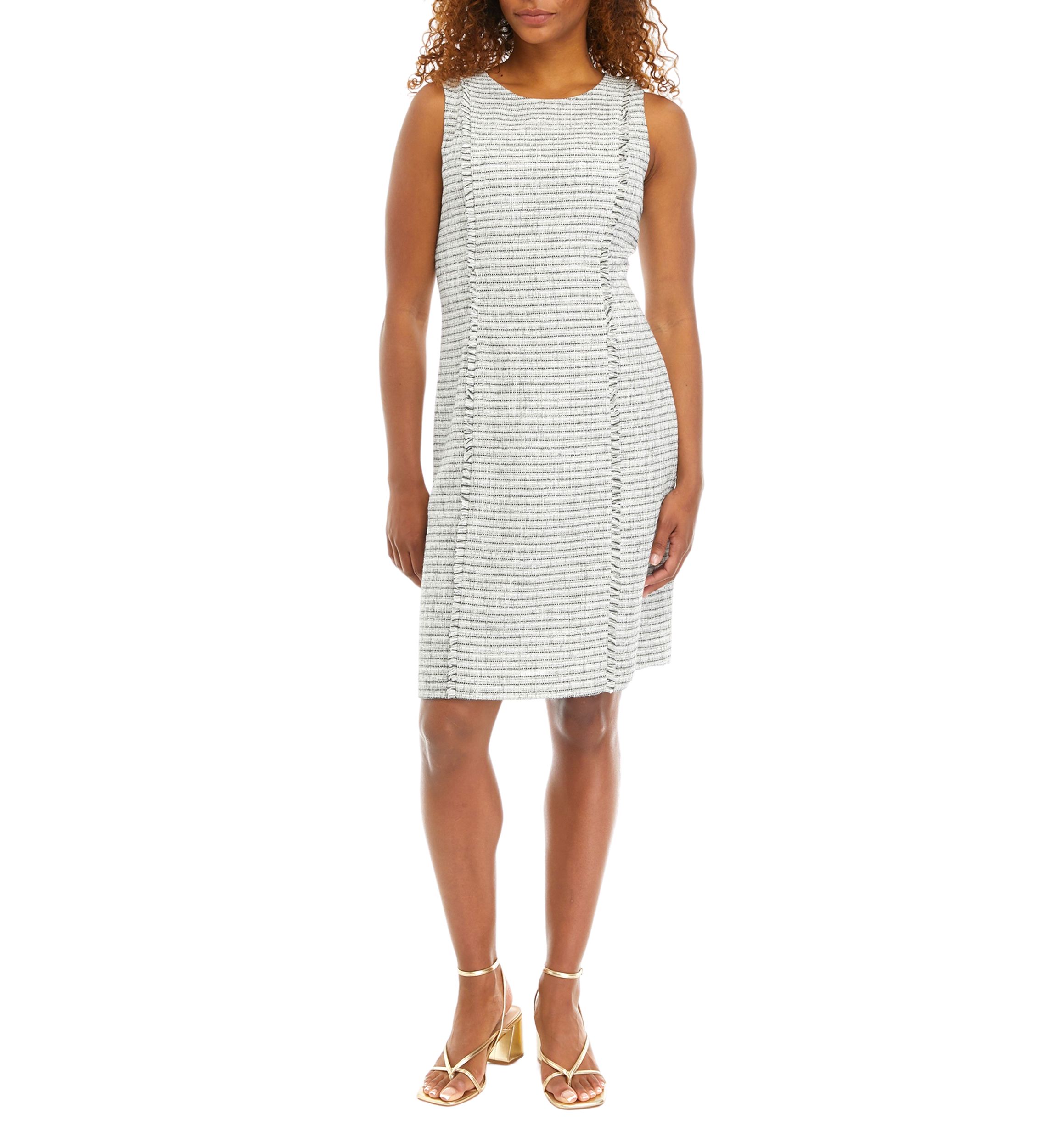 Womens Tweed Dress with Fringe Seams