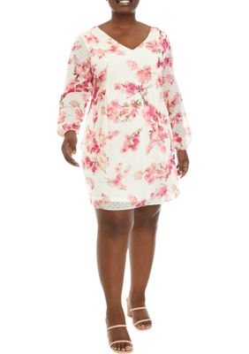 THE LIMITED Women's Plus Size Floral Print Tie Back Dress, White, 4X