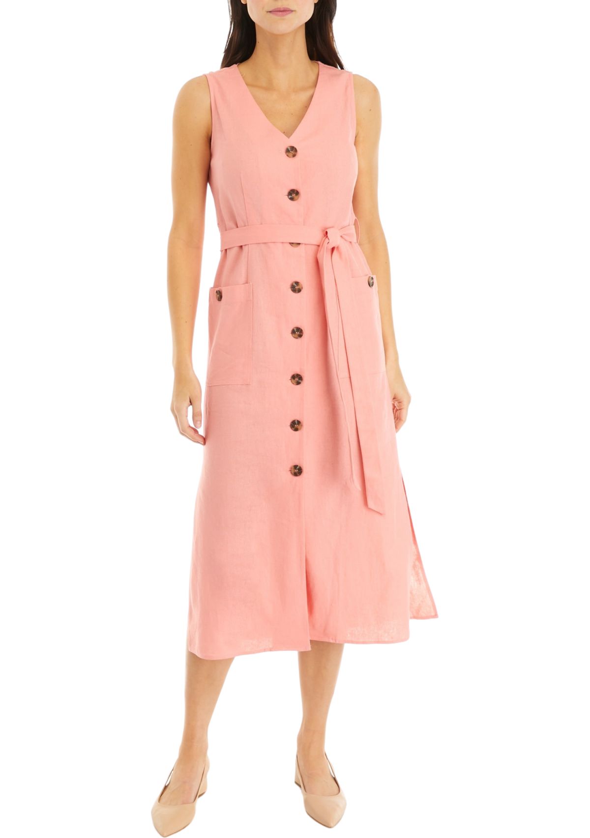Womens Sleeveless Pocket Detail Shirtdress