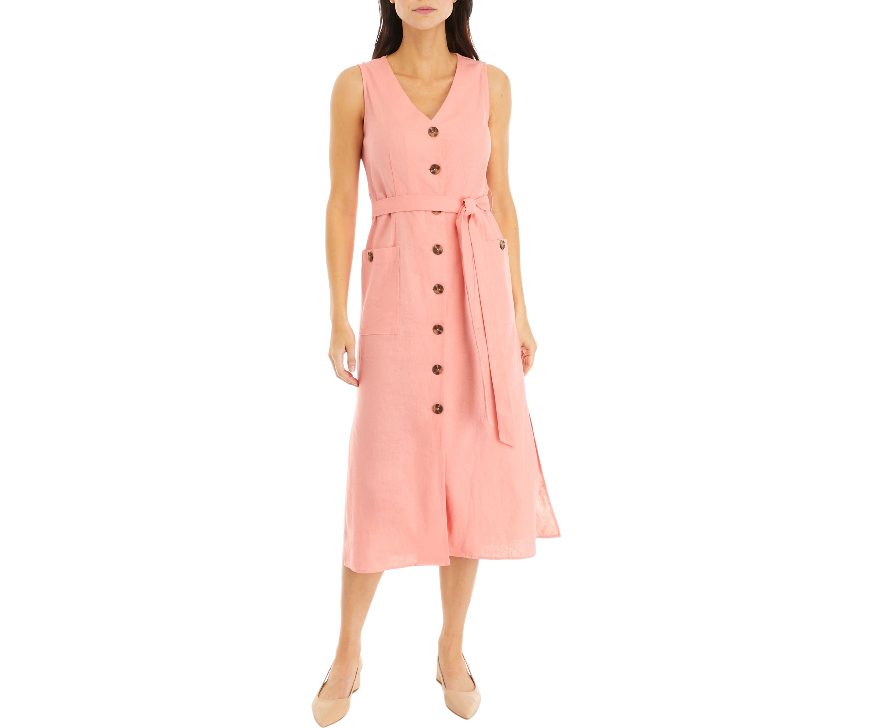 Womens Sleeveless Pocket Detail Shirtdress
