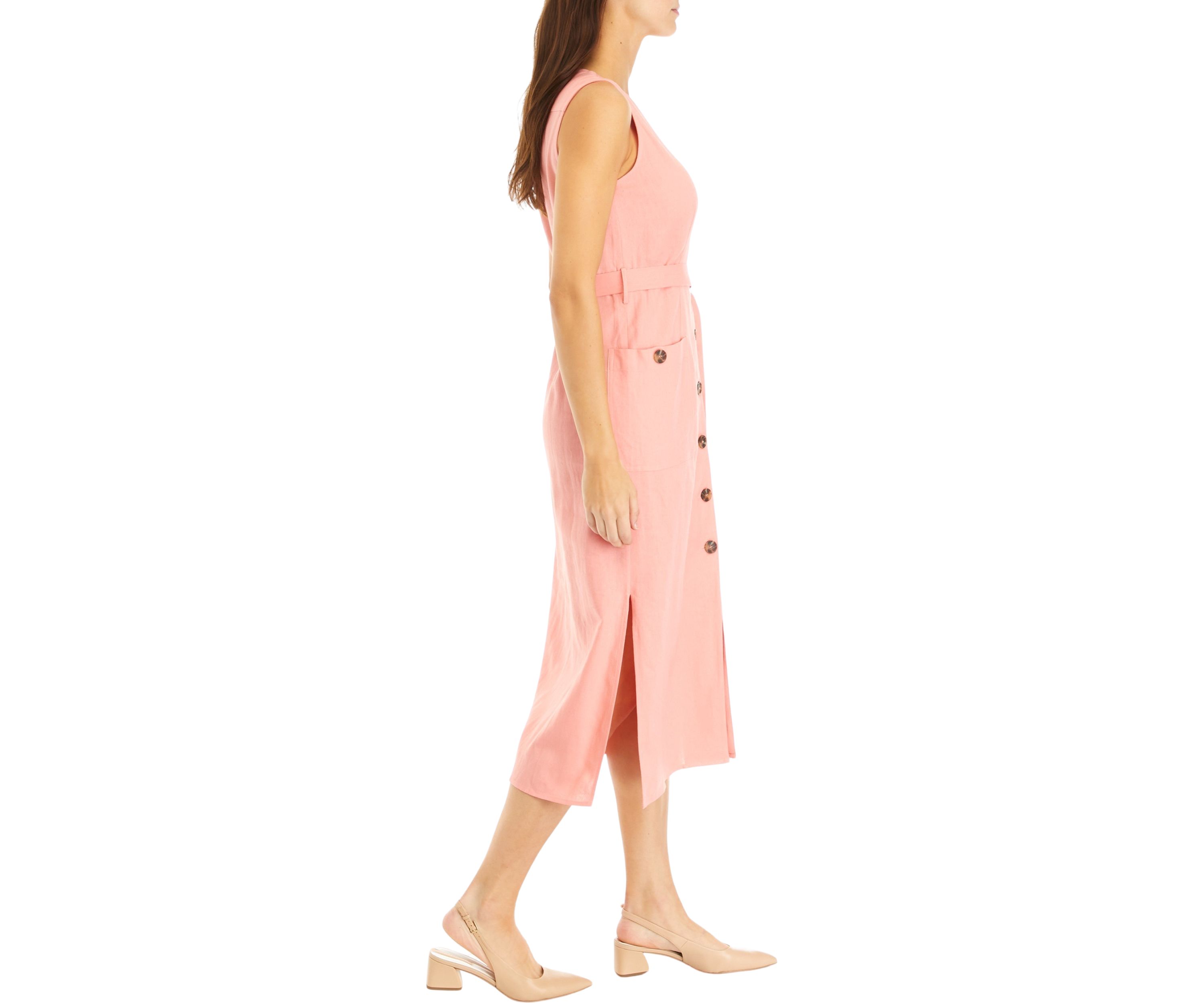 Womens Sleeveless Pocket Detail Shirtdress