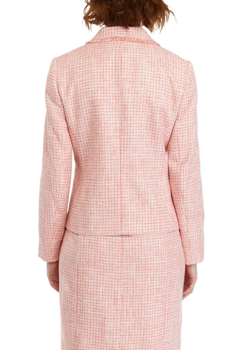 Womens Tweed Faux Double Breasted Jacket with Fringe