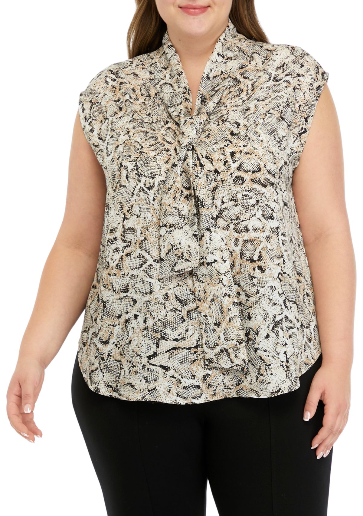 Womens Snake Print Short Sleeve Bow Blouse