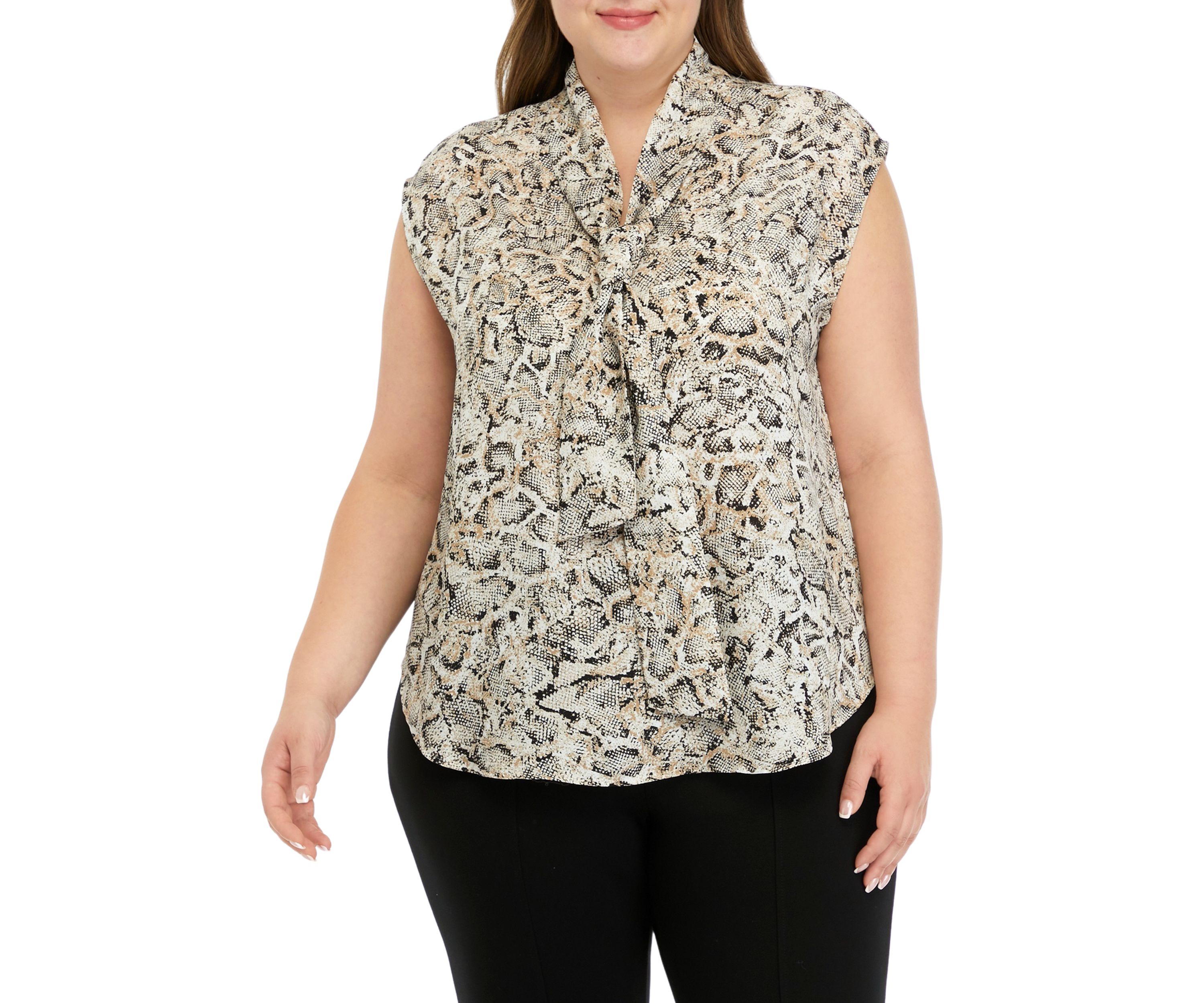 Womens Snake Print Short Sleeve Bow Blouse