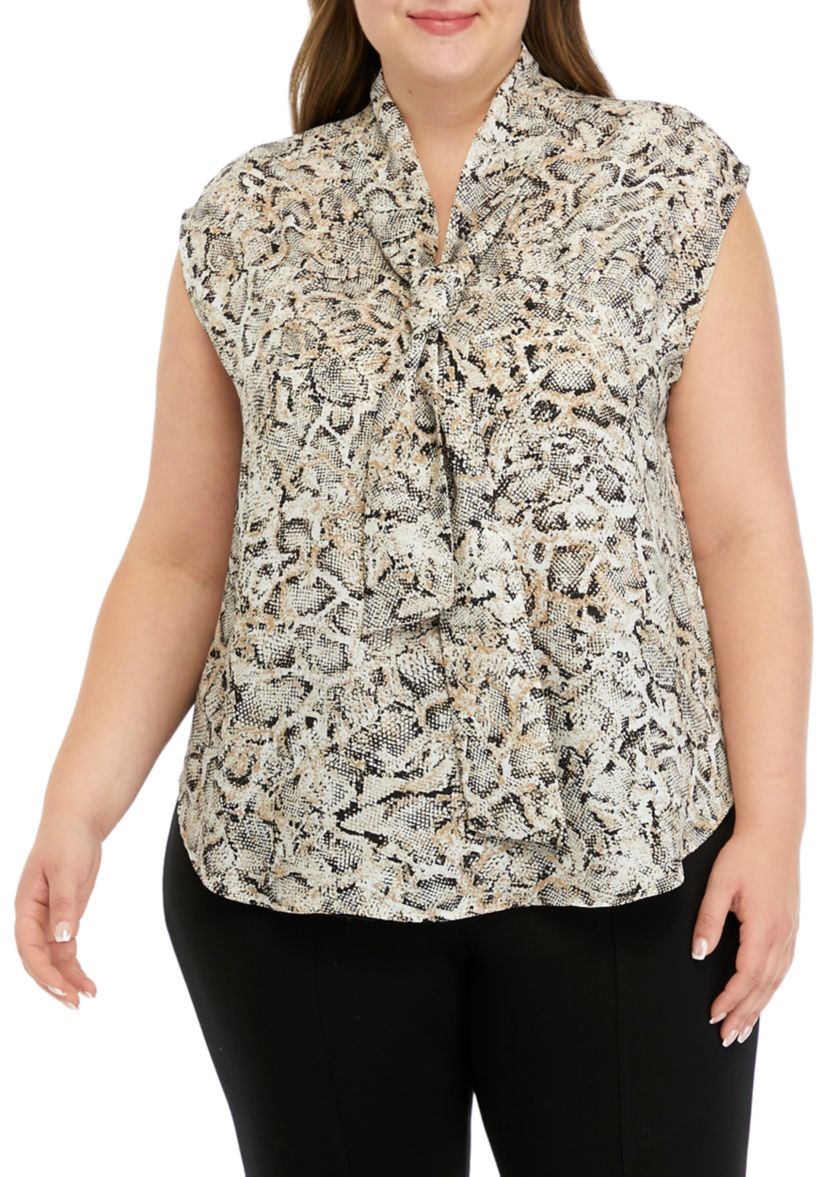 Womens Snake Print Short Sleeve Bow Blouse