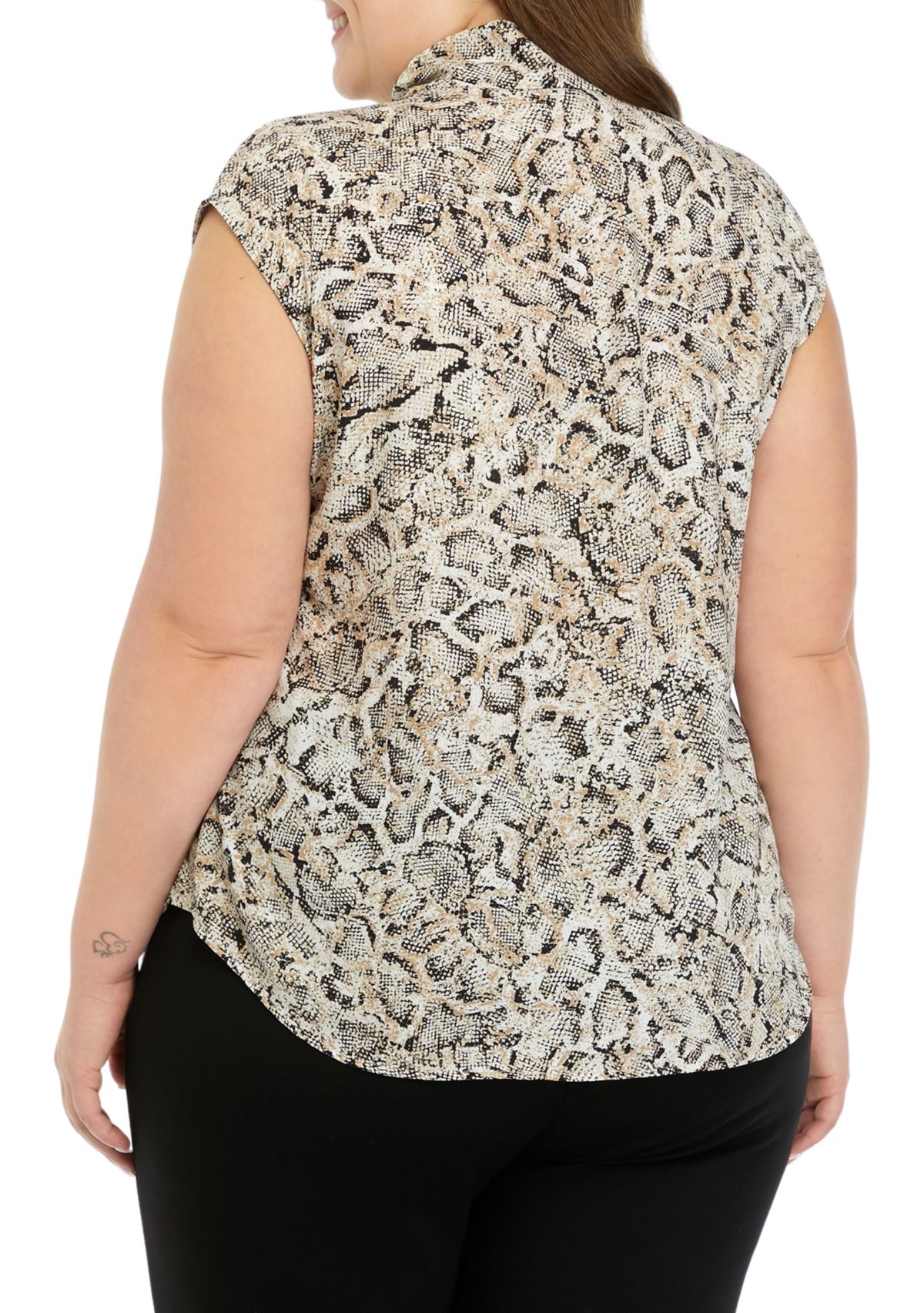 Womens Snake Print Short Sleeve Bow Blouse